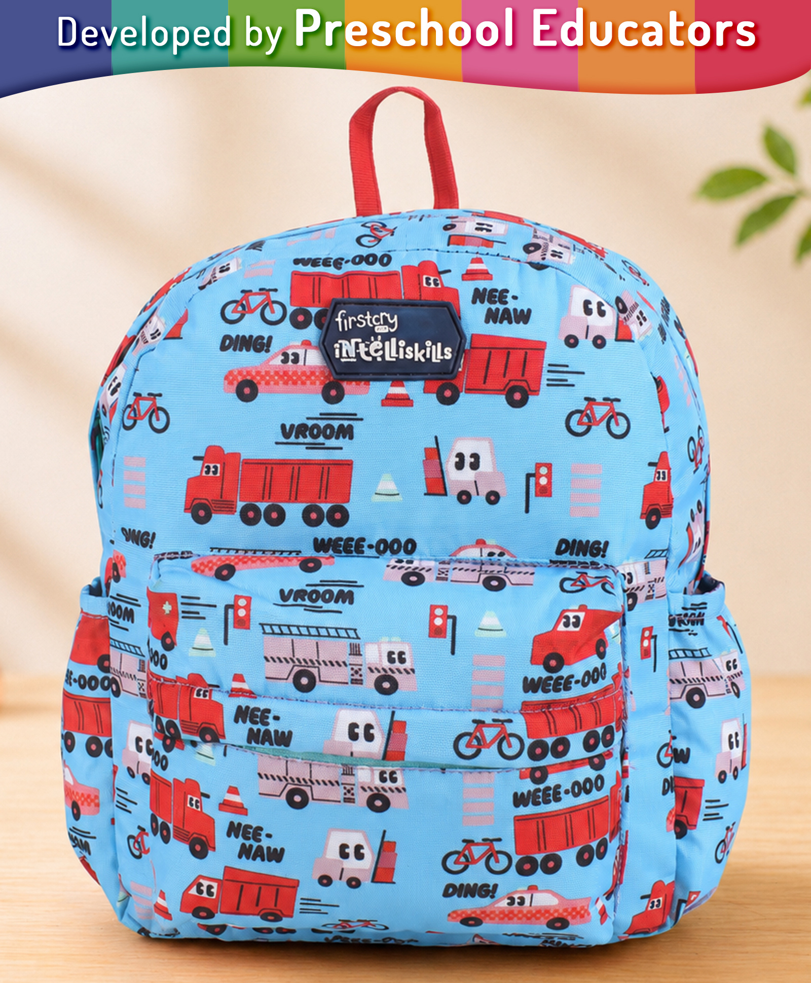 Intelliskills 13 Inches Vroom Vehicles Backpack for Kids | Premium Quality School Bag | Multicoloured | Lightweight, Durable Water-Resistant Fabric & Smooth Zippers | Ideal For Gifting-image-7
