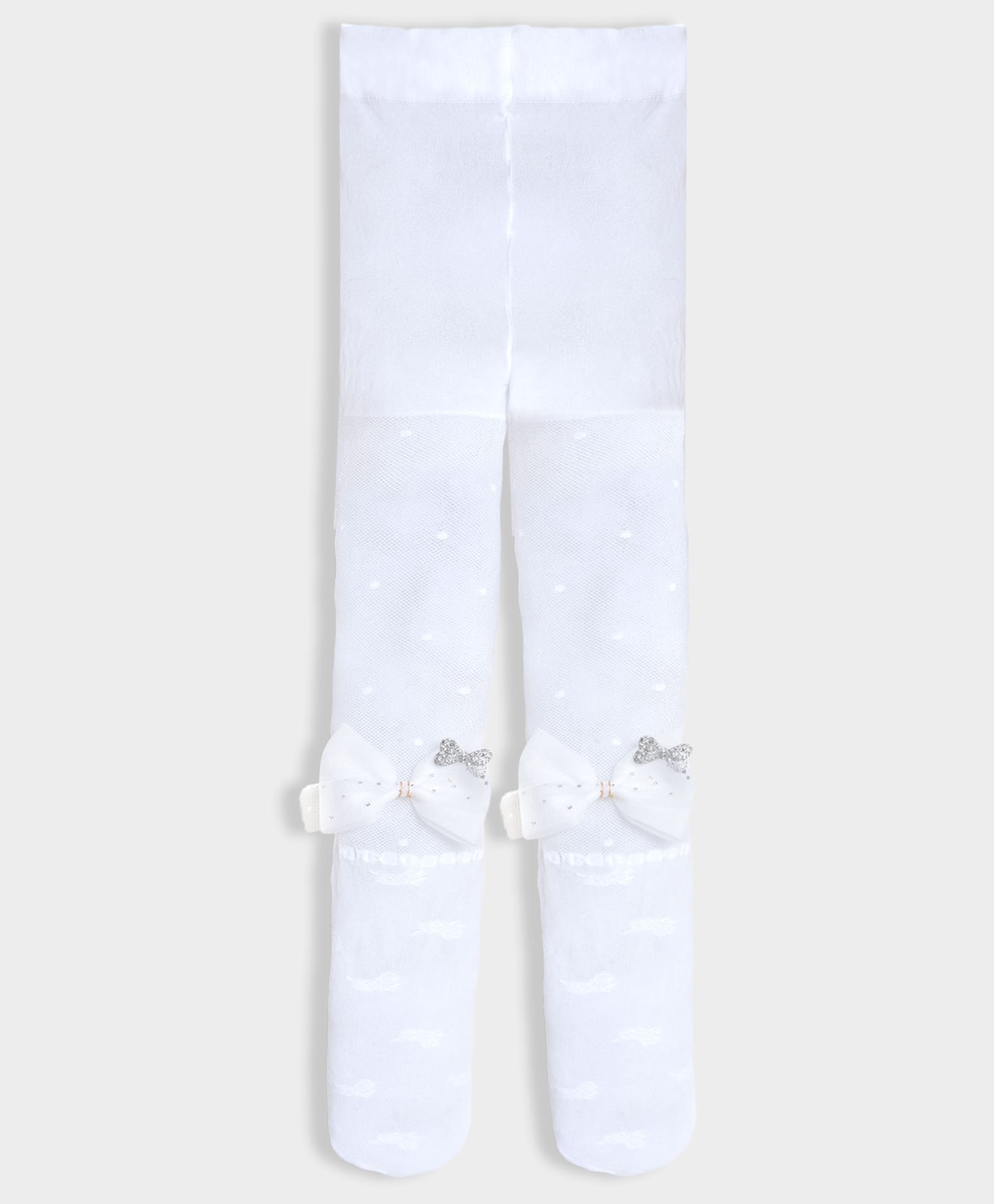 Mi Arcus Knit Polka Dots Printed & Bow Applique Detailed Stockings - White-picture-24