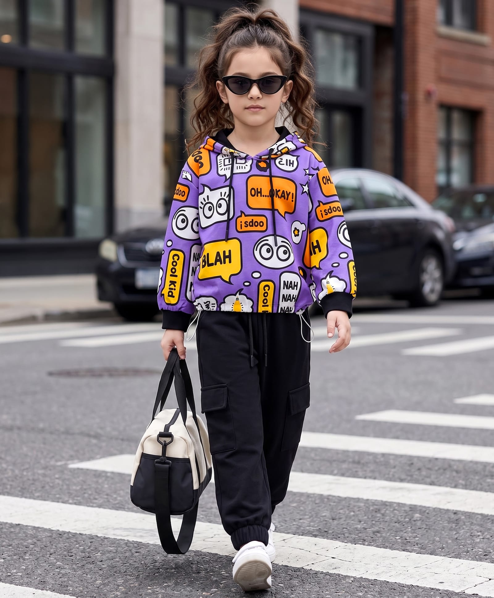 Ollington St. Cotton Winterwear Full Sleeves Printed Hooded Sweatshirt & Joggers - Multicolour & Black-image-19