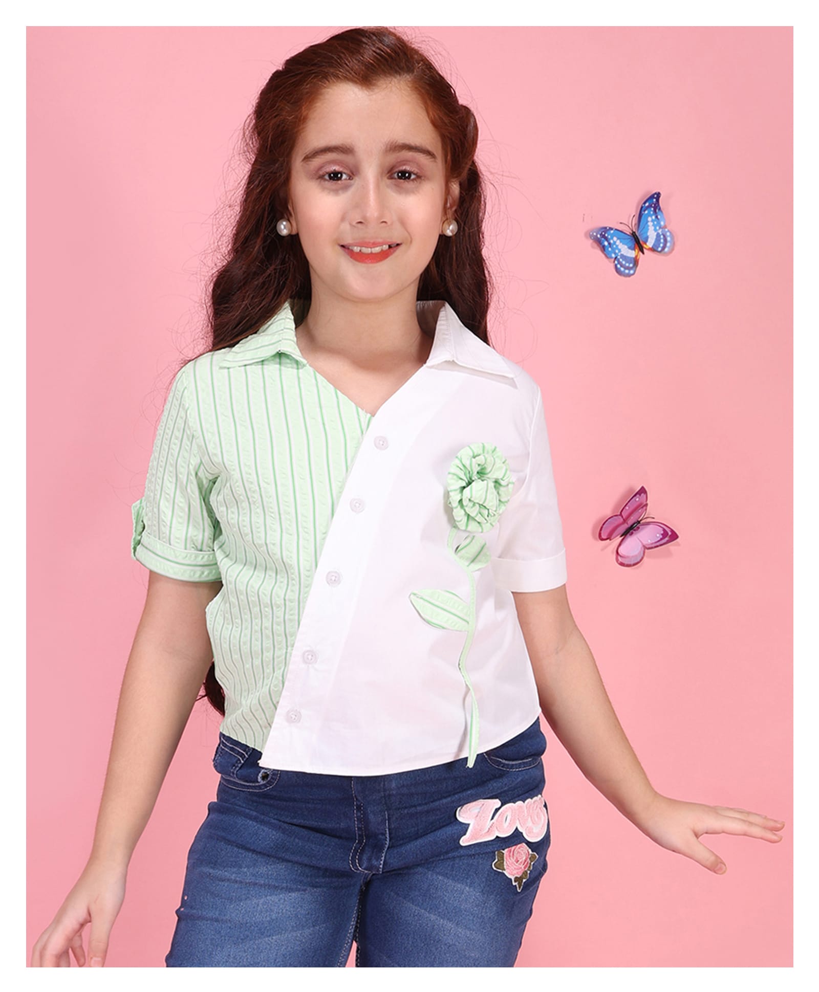 Cutecumber Cotton Knit Half Sleeves Colour Blocked Shirt Style Top - Green-picture-26