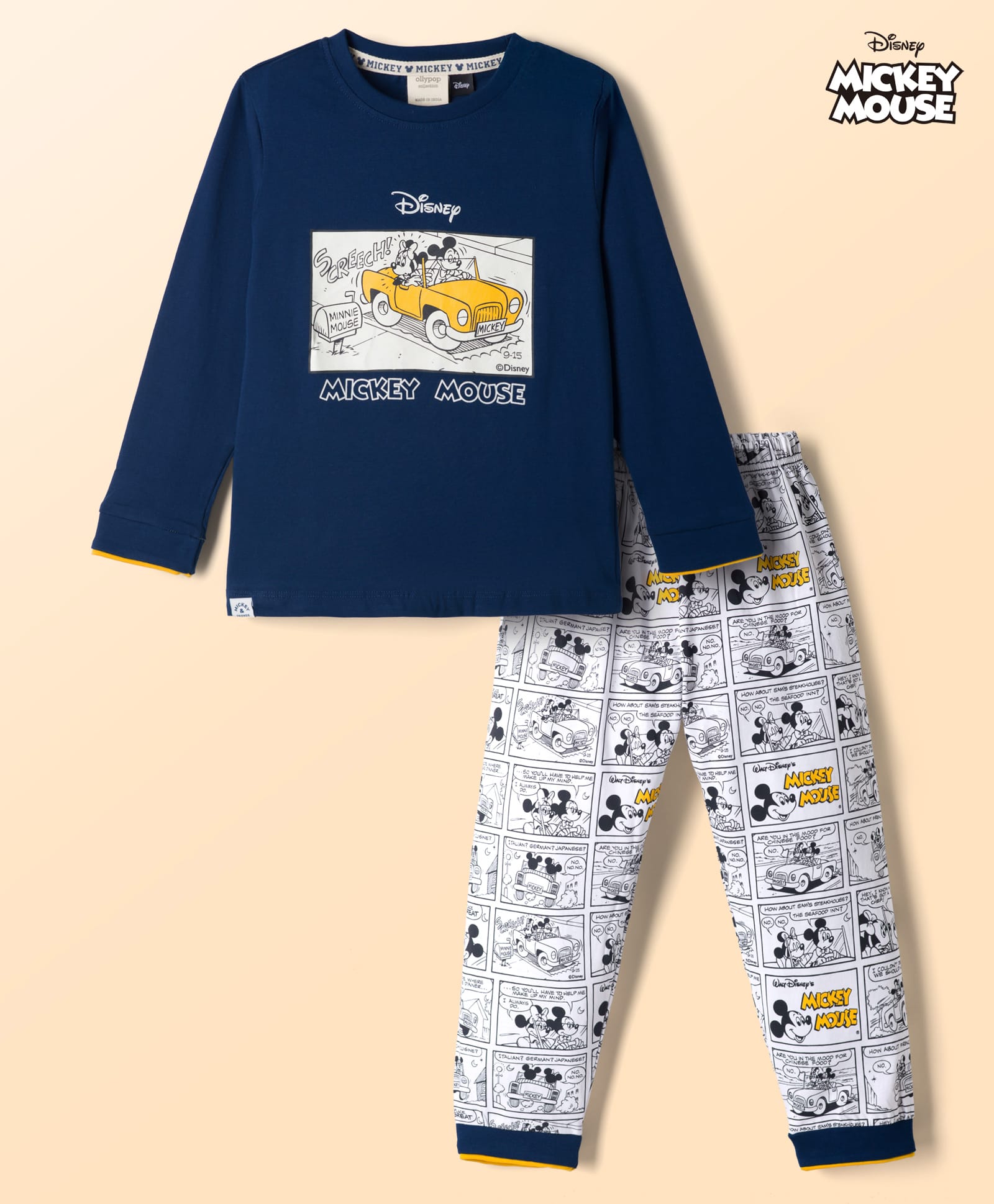 Ollypop Disney Sinker Knit Full Sleeves T-Shirt & Pant Set With Mickey Mouse & Minnie Mouse Graphic - Navy Blue-image-40
