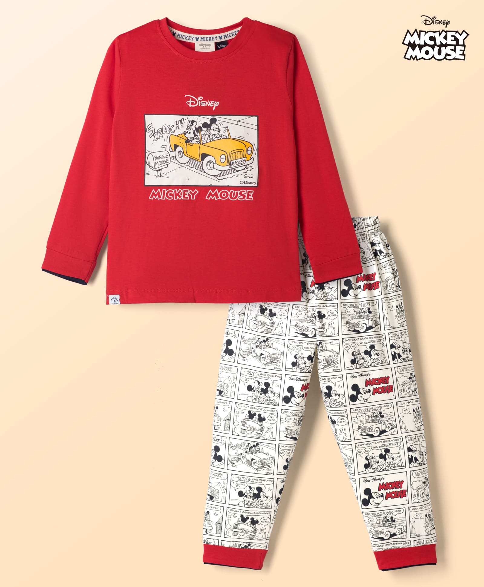 Ollypop Disney Sinker Knit Full Sleeves T-Shirt & Pant Set With Mickey Mouse & Minnie Mouse Graphic - Red-picture-23