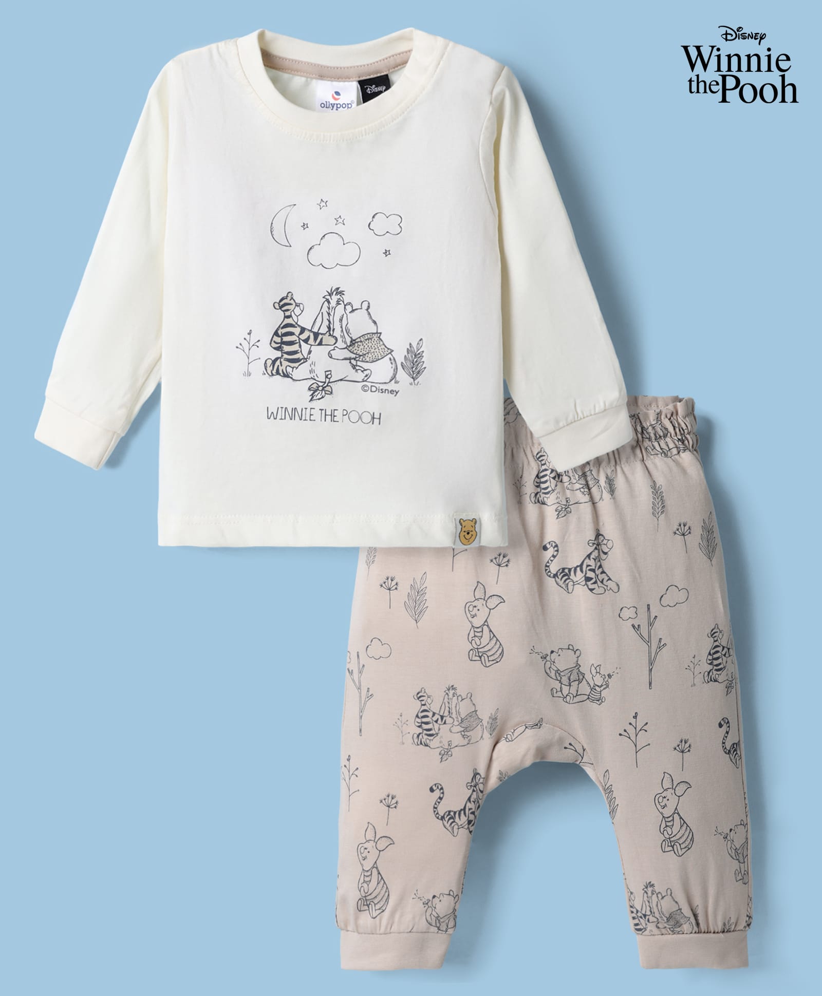 Ollypop Disney Sinker Knit Full Sleeves T-Shirt & Pant Set With Winnie The Pooh Print - Cream-picture-16