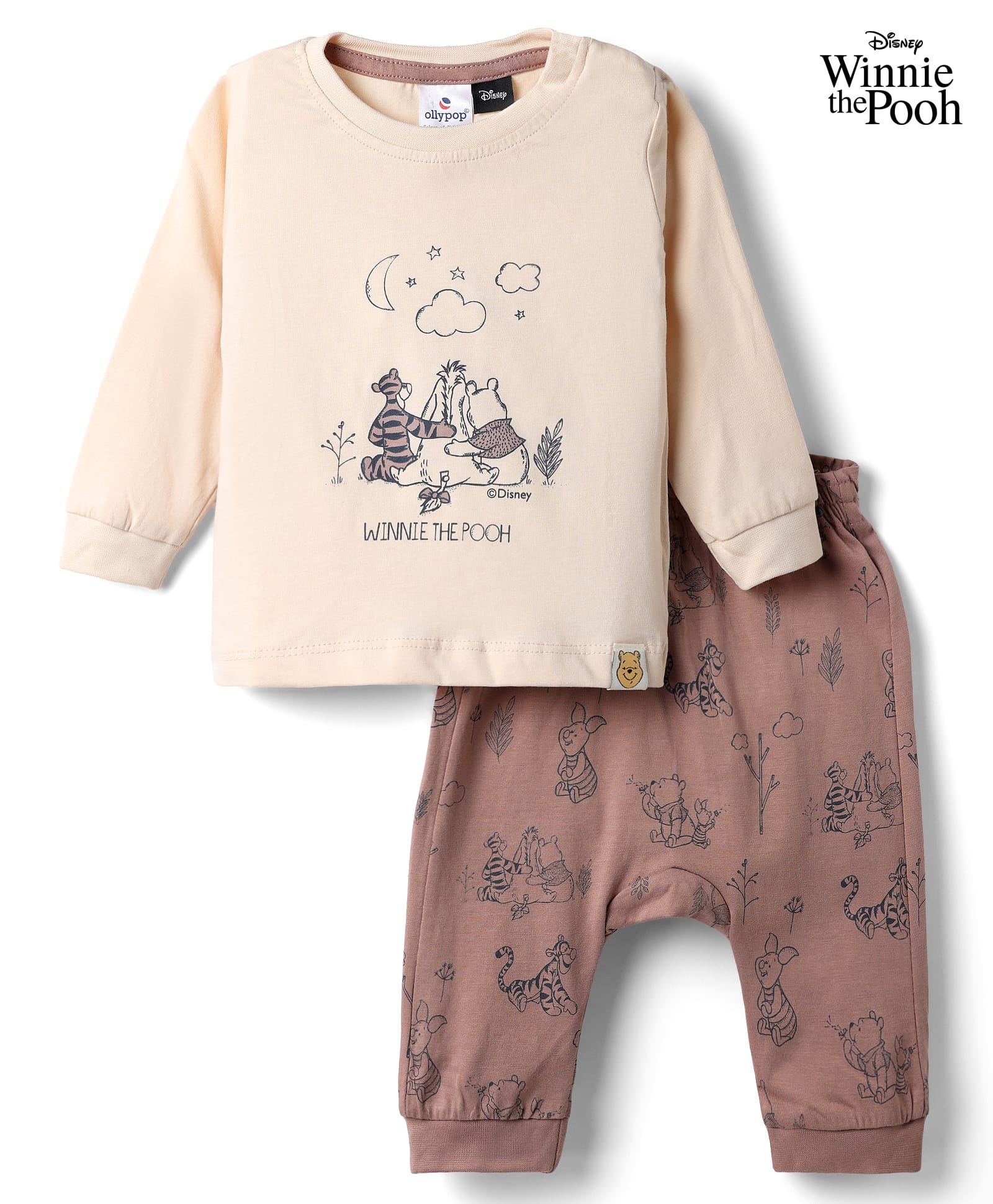 Ollypop Disney Sinker Knit Full Sleeves T-Shirt & Pant Set With Winnie The Pooh Print - Rose Gold-picture-32