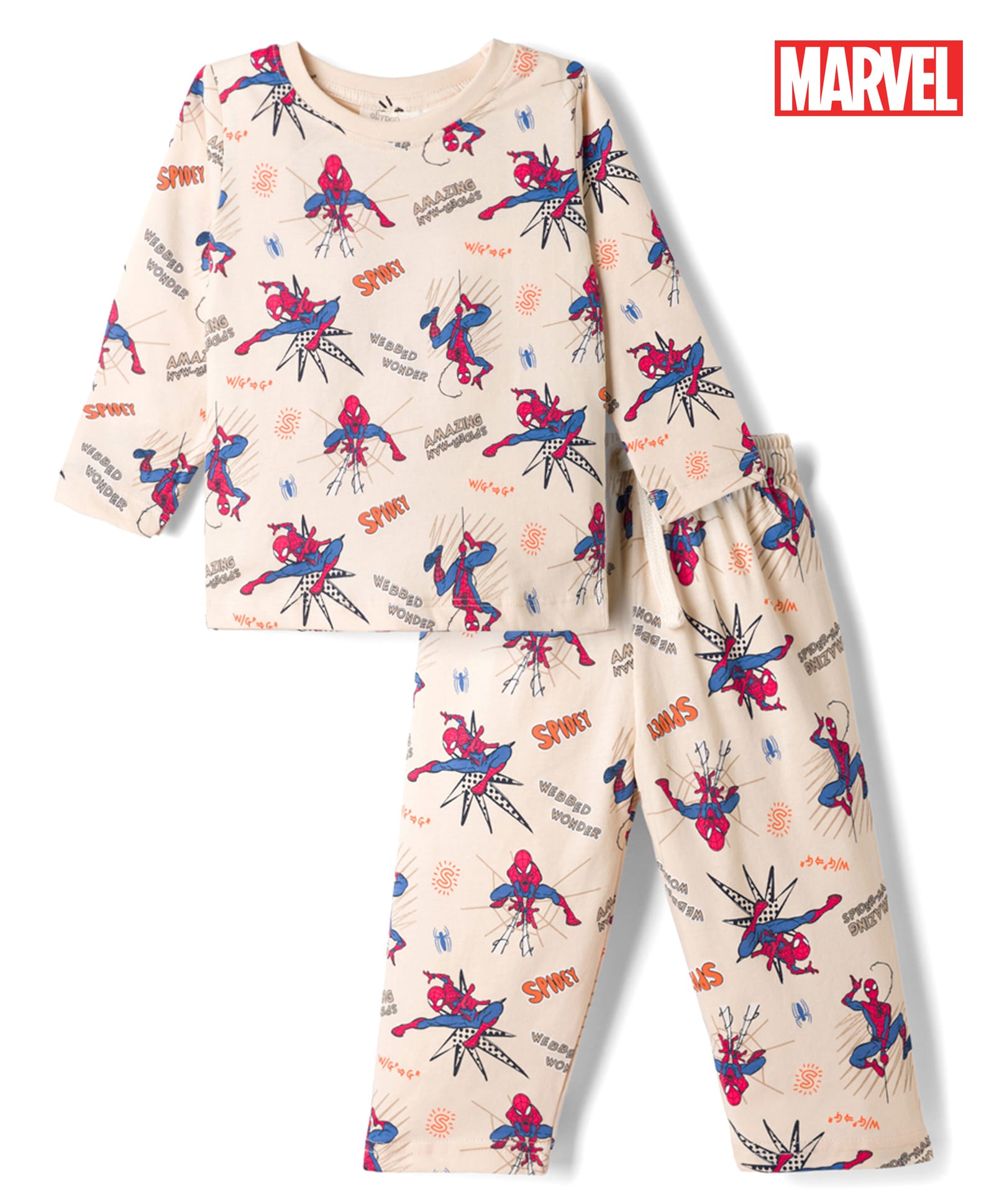 Ollypop Sinker Knit Full Sleeves T-Shirt & Pyjama Co-ords Night Suit With Spider-Man Graphic - Light Pink-image-22