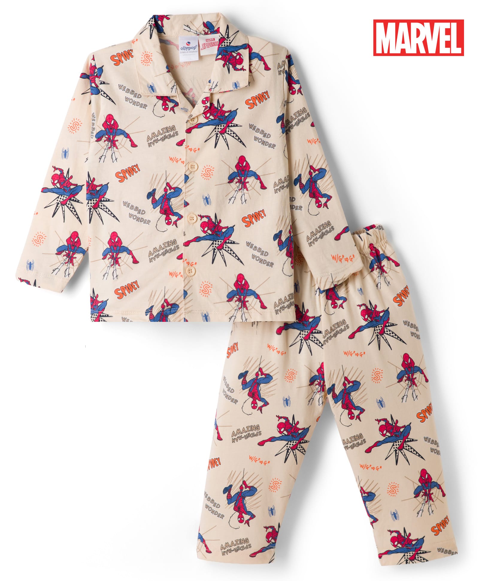 Ollypop Sinker Knit Full Sleeves Co-Ords Spider Man Printed Shirt & Pajama Night Suit - Pink-image-39