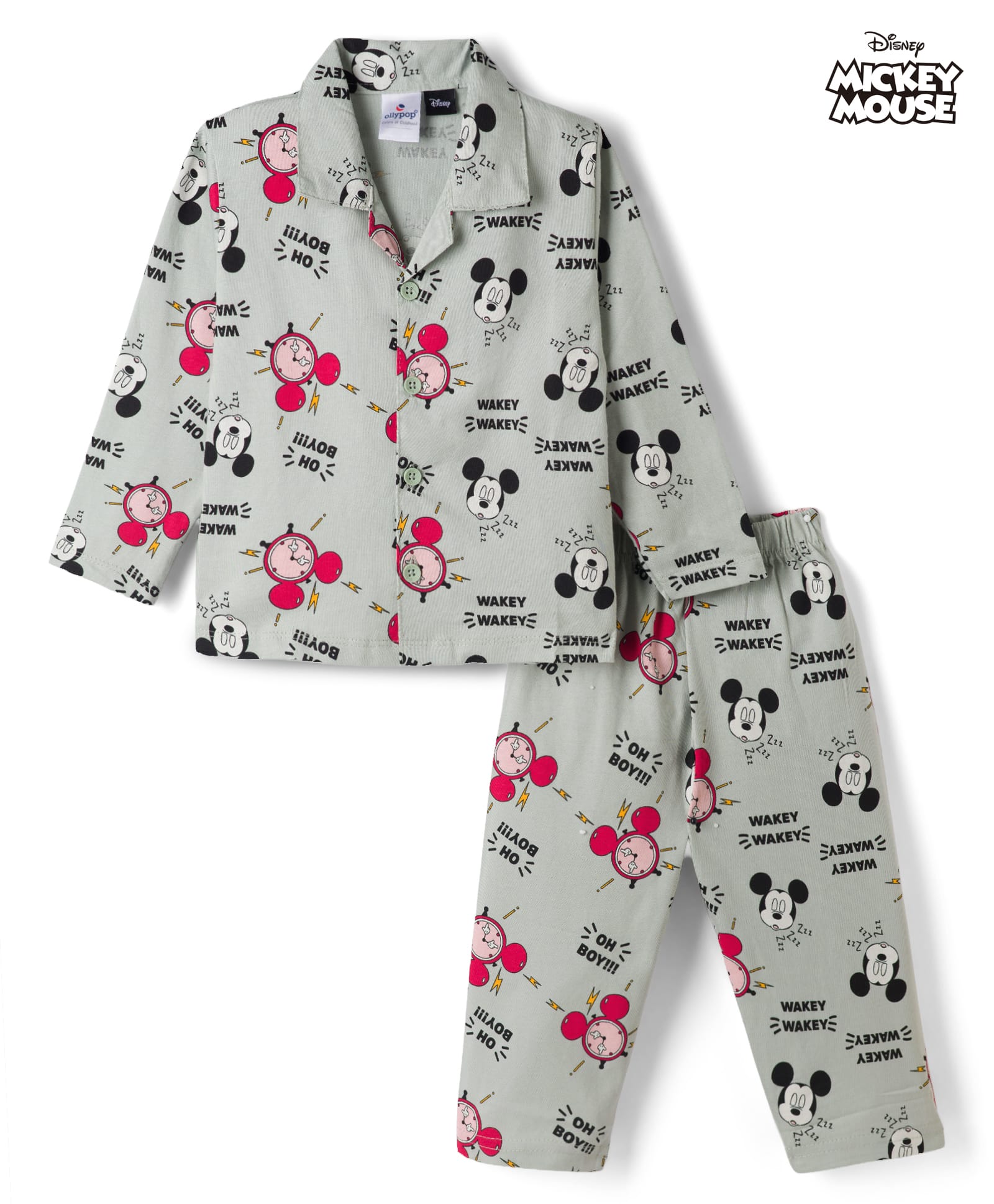Ollypop Sinker Knit Full Sleeves Shirt & Pyjama Co-ords Night Suit With Mickey Mouse Graphic - Grey-picture-41