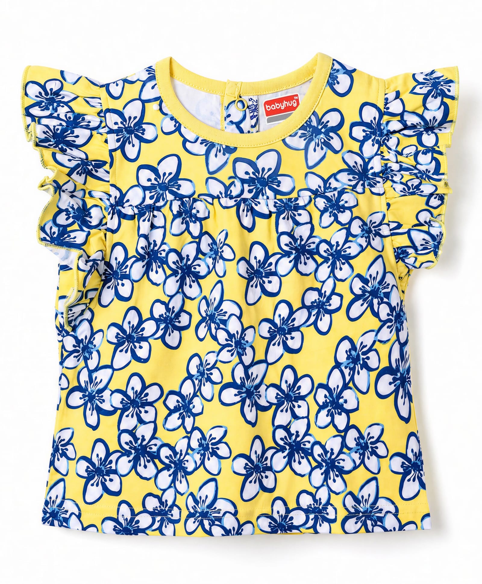 Babyhug Cotton Knit Half Sleeves Floral Printed Top - Yellow-image-44