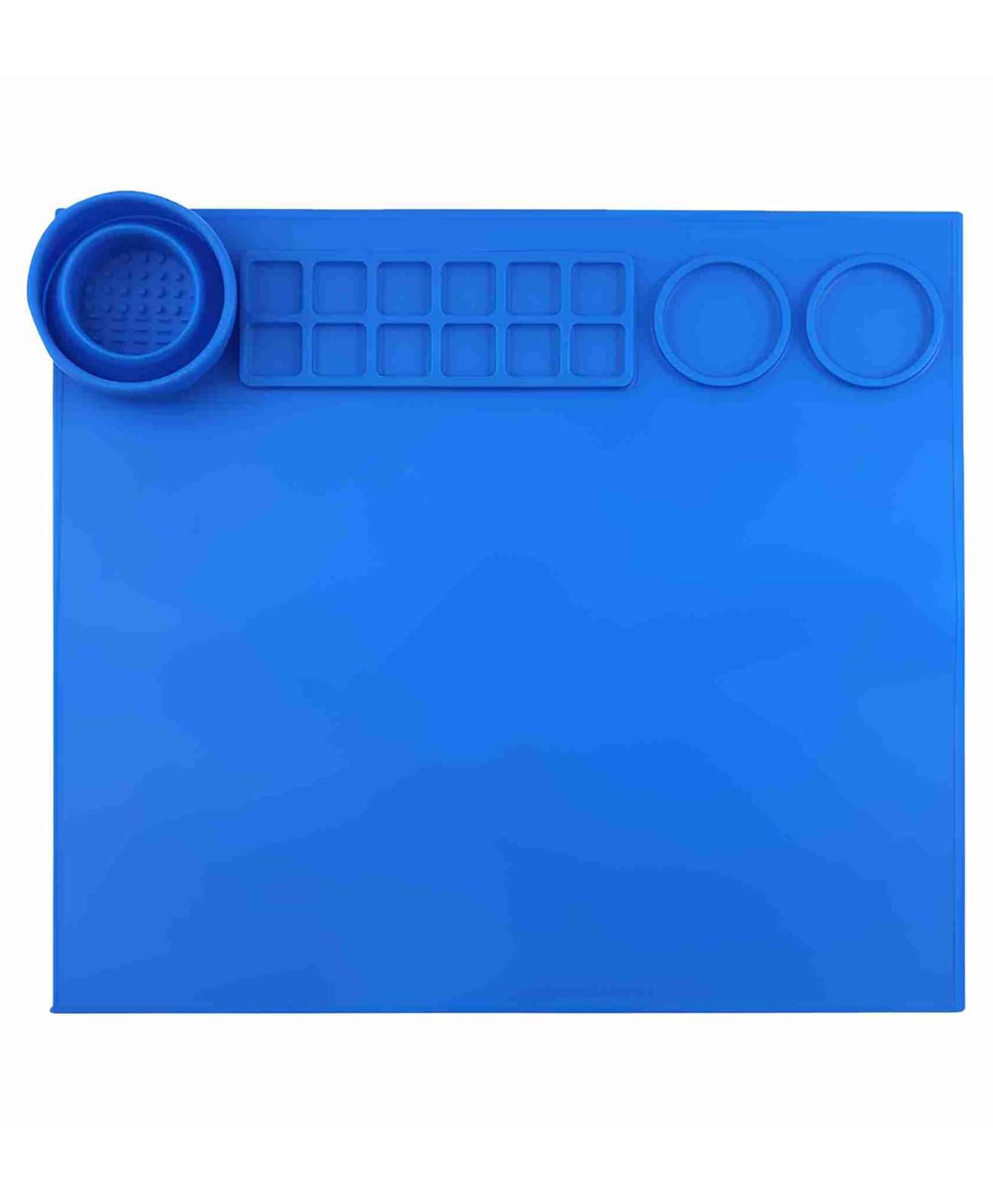 New Pinch Silicone Painting Mat for Art & Craft, 17" x 15" Non-Stick Multipurpose use with 12 Palette grids, 2 Large reservoirs & Cleaning Cup for Painting, Clay and Play Doh - navy Blue-image-32