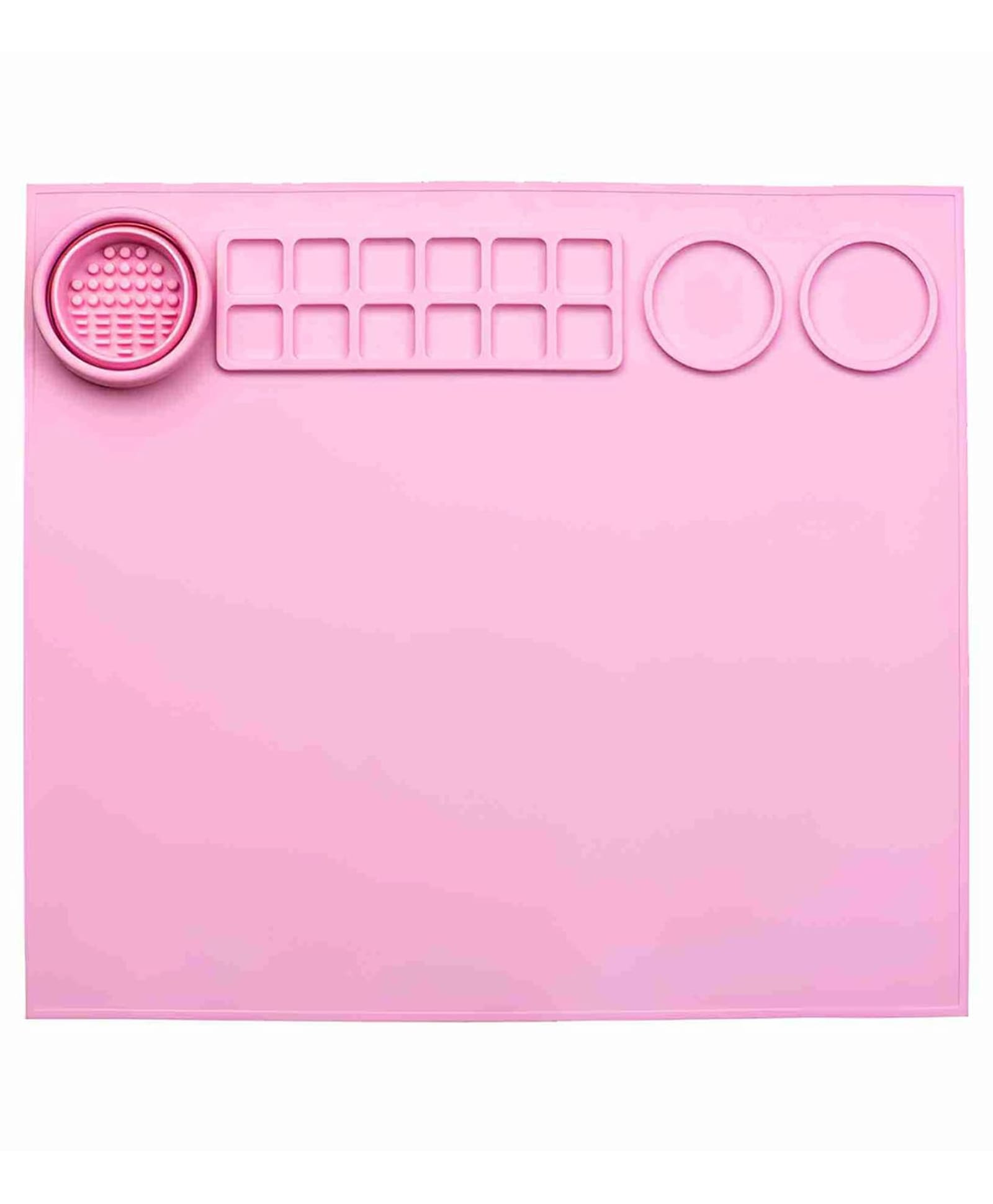New Pinch Silicone Painting Mat for Arts & Crafts, 17 x 15 Non-stick Multipurpose Table Silicon Sheet with 12 palette grids, 2 large reservoirs & Cleaning Cup for Painting, Clay and Play Doh - Pink-image-3