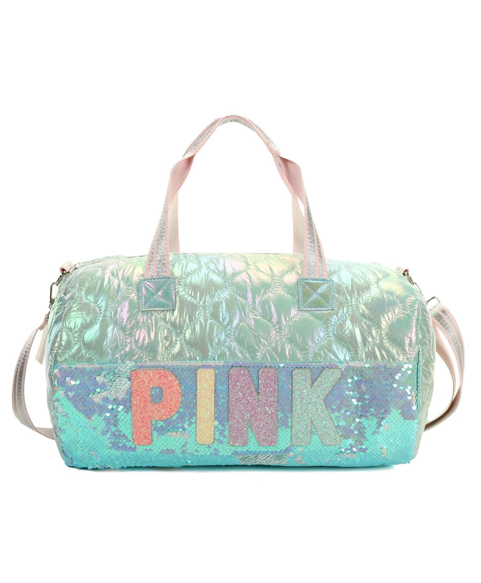 HAPPY HUES Girls Iridescent Quilted Duffel Bag with Magic Flip-Sequin PINK Lettering - Kids Travel, Dance & Sports Bag- Ages 6-12Y-image-37
