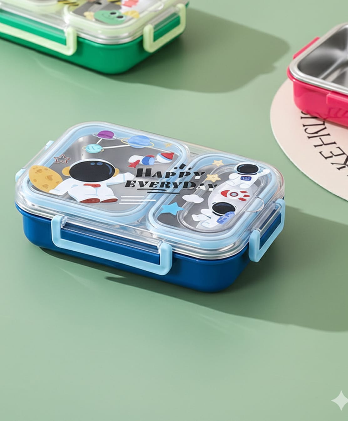 Purple Tots SUS 304 Stainless Steel 600 ml BPA Fre Lunchbox with Insulated Compartment Dino Print - Blue-image-21