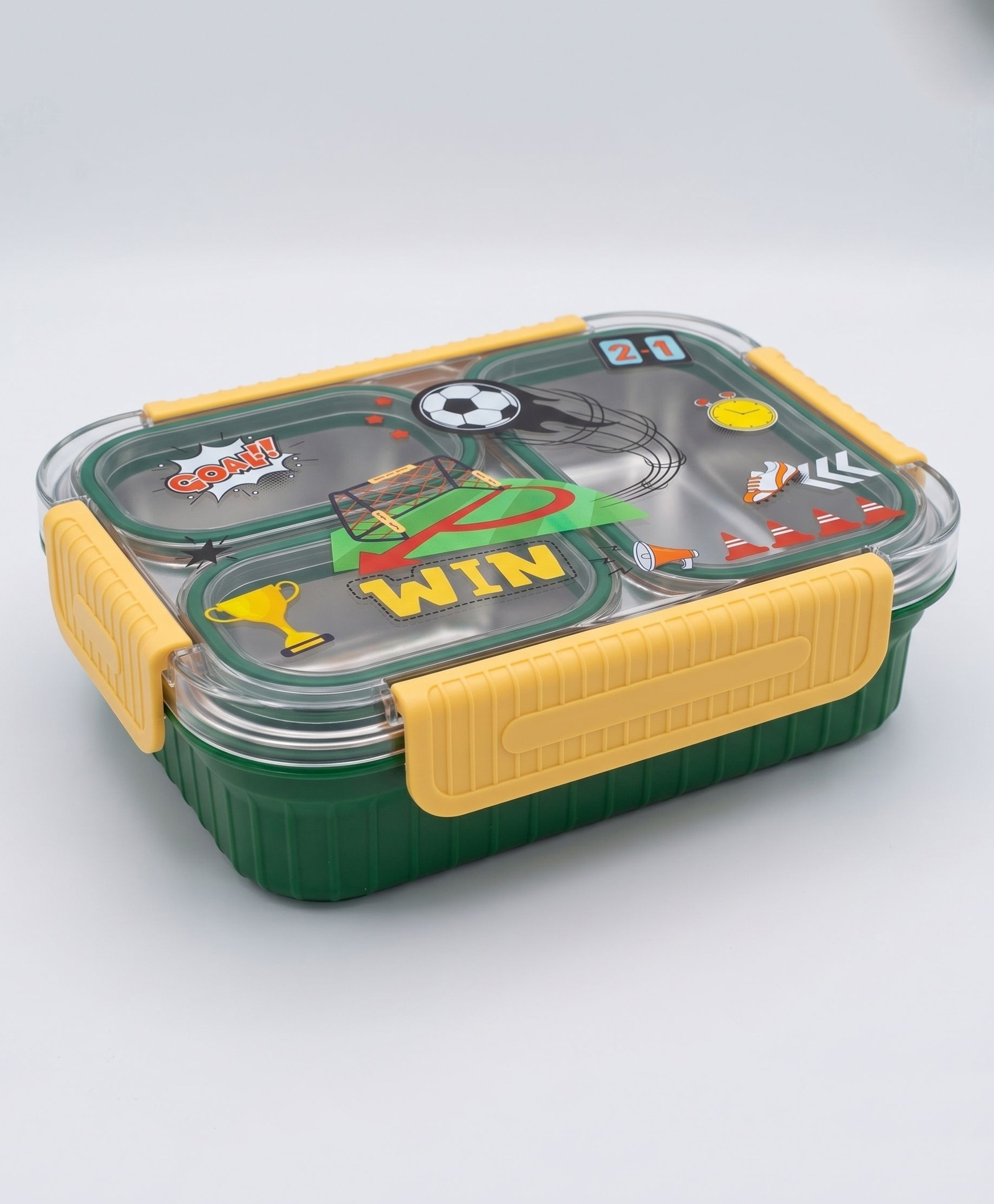 Purple Tots 3 Compartment SUS 304 Stainless Steel Lunch Box with Cutlery Insulated Tiffin Box for School & Travel 750 ml- Green & Yellow-image-7