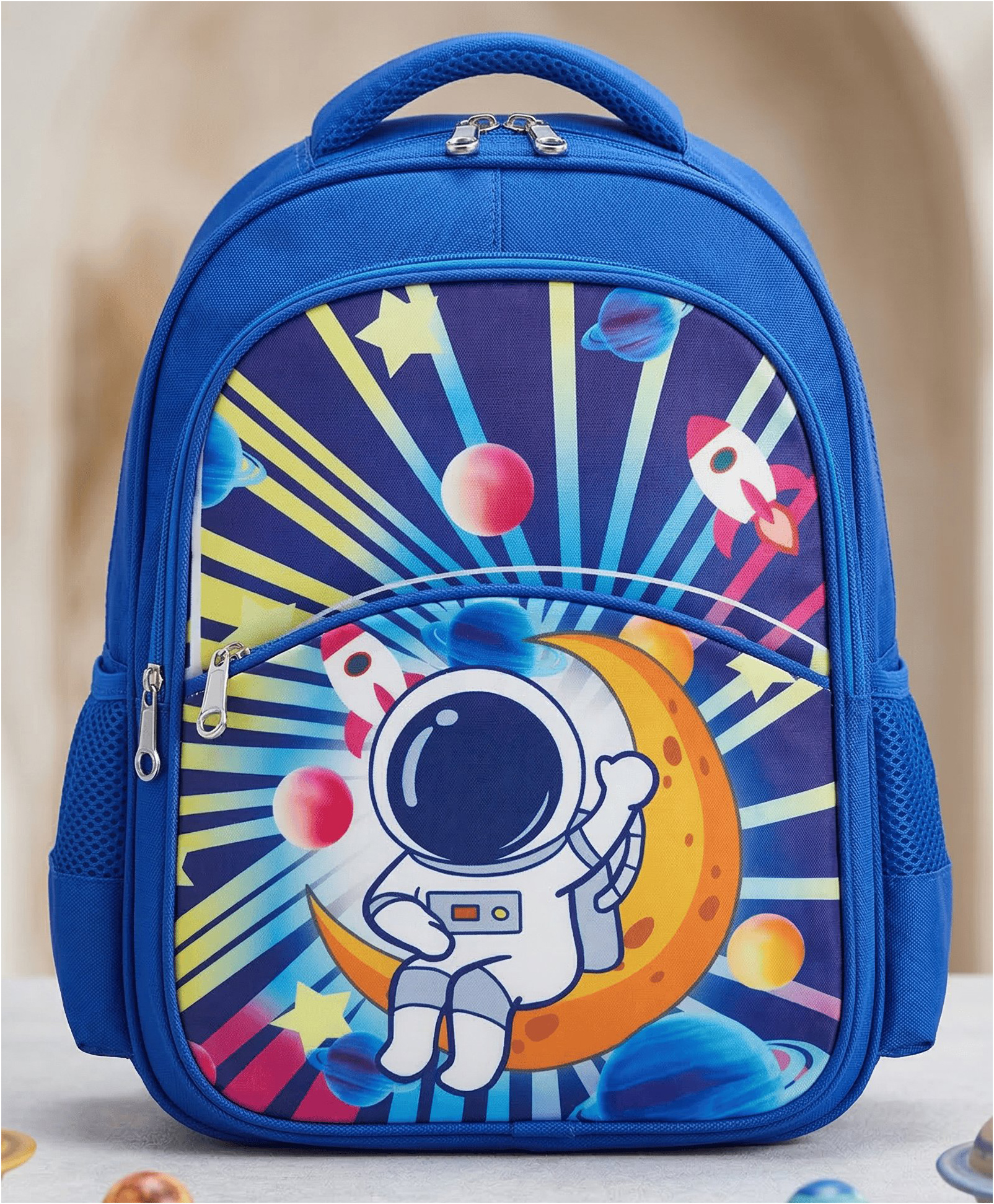Purple Tots 15 Inches Kids School Backpack Water Resistant School Bag with Bottle Pocket & Front Organizer With Astronaut Print - Blue-image-32