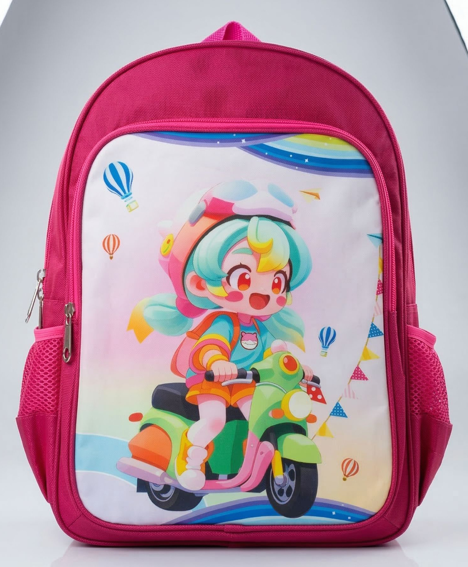 Purple Tots 15 Inches Kids School Backpack Water Resistant School Bag with Bottle Pocket & Front Organizer With Kawaii Anime Print - Pink-image-47