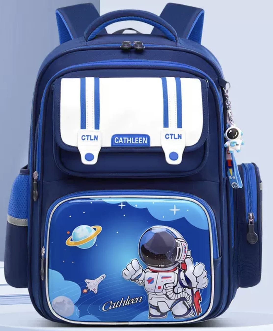 Purple Tots 16 Inches Backpack For Kids Stylish Durable Water Resistant School Bags With Bottle Pocket & Front Organizer School Bag For Kids Astronaut Print- Blue-image-33