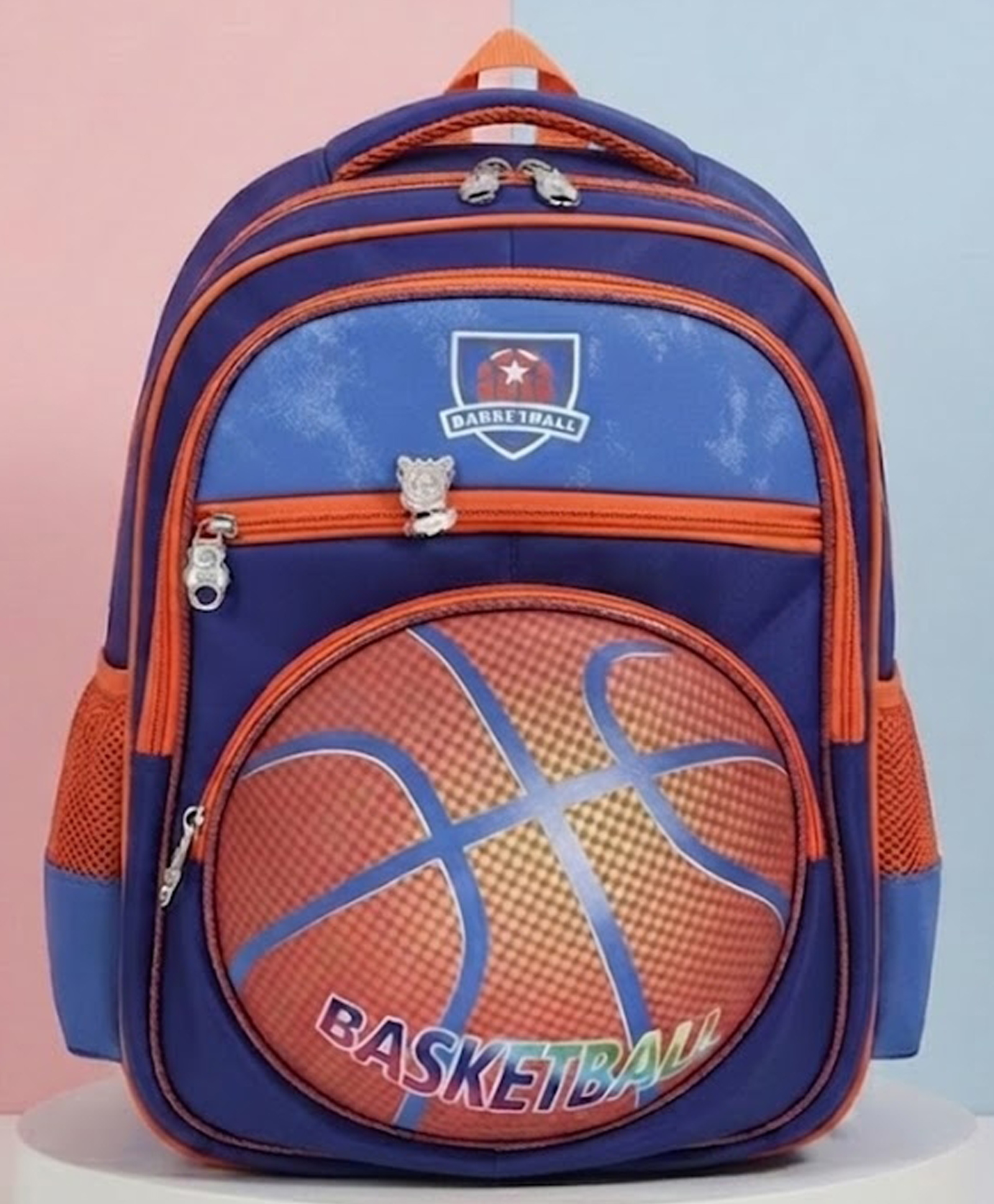 Purple Tots 16 Inches Basket Ball 3D Printed School Backpack Water Resistant Long lasting & Durable Zippers Comfortable back cushioning - Blue-image-1