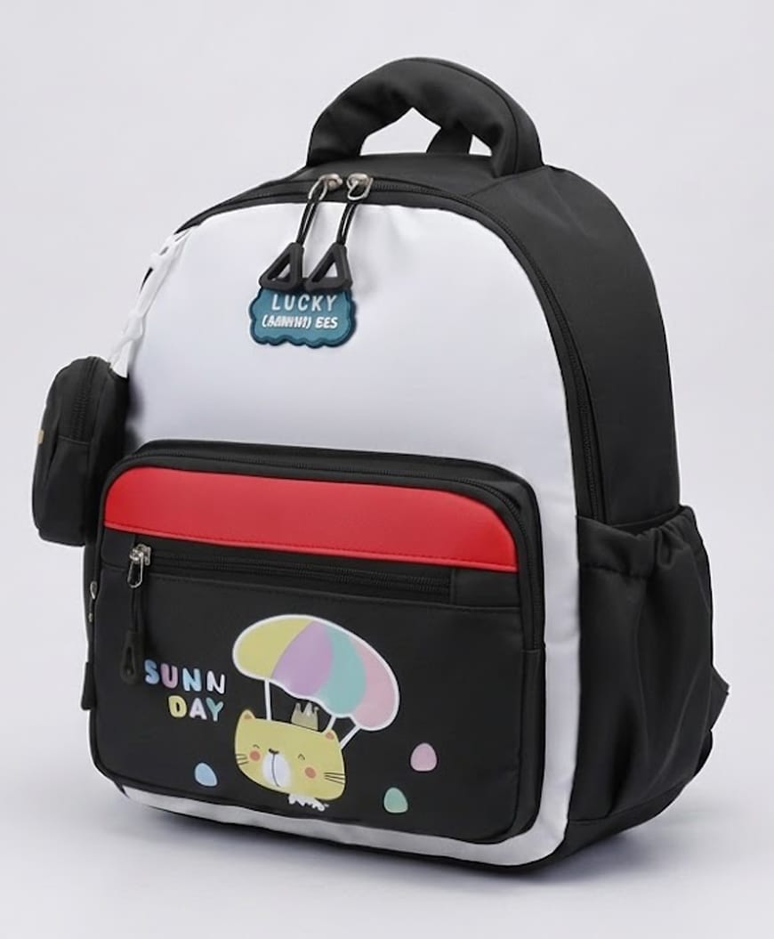 Purple Tots 12 Inches School Bag the Perfect Children Backpack & School Bags -quality Kids Kindergarten Sunny Kitty Backpack - Black-image-6