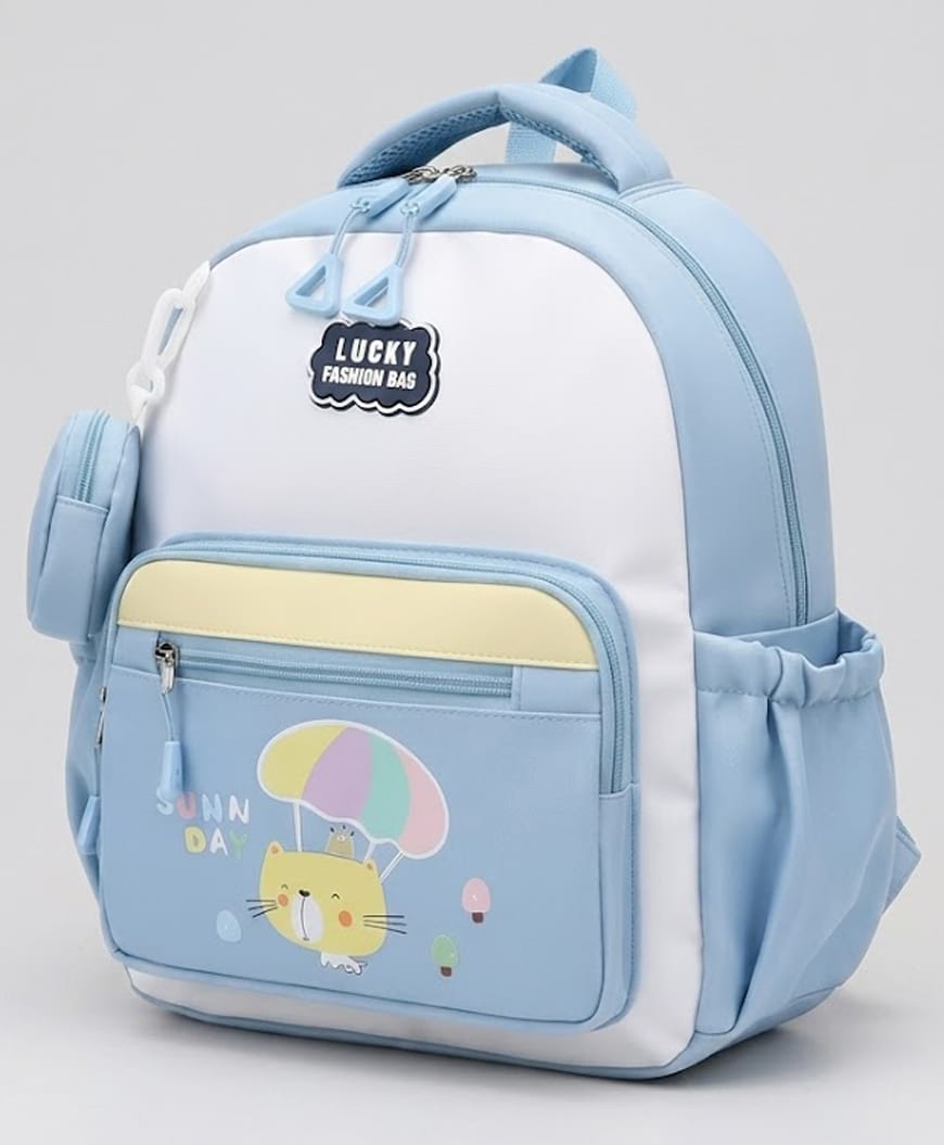 Purple Tots 12 Inches School Bag The Perfect Children Backpack and School Bags -Quality Kids Kindergarten Backpack Sunny kitty - Sky Blue-picture-15