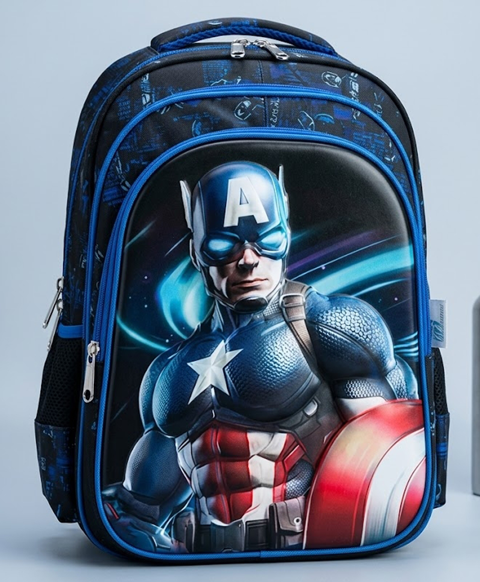 Purple Tots 16.25 Inches Premium 3D Captain America Character Backpack For Kids - Blue-image-7