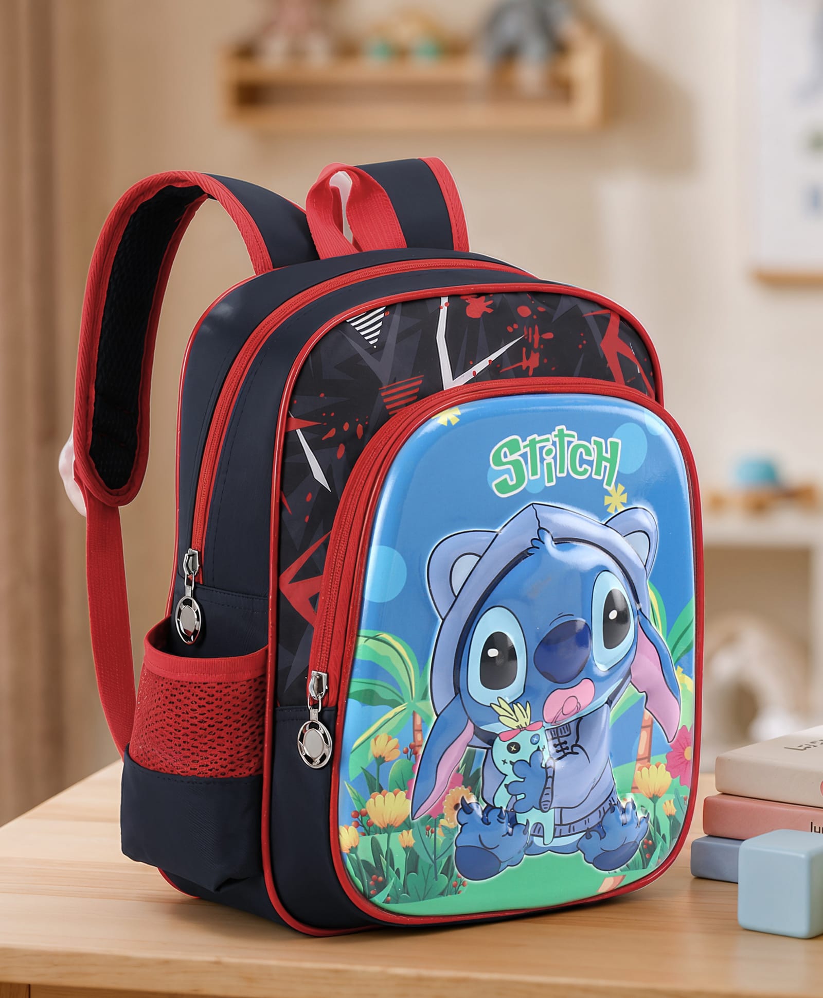 Purple Tots 11.8 Inches Premium 3D Characters Disney Lilo & Stitch Backpack - Black-image-2