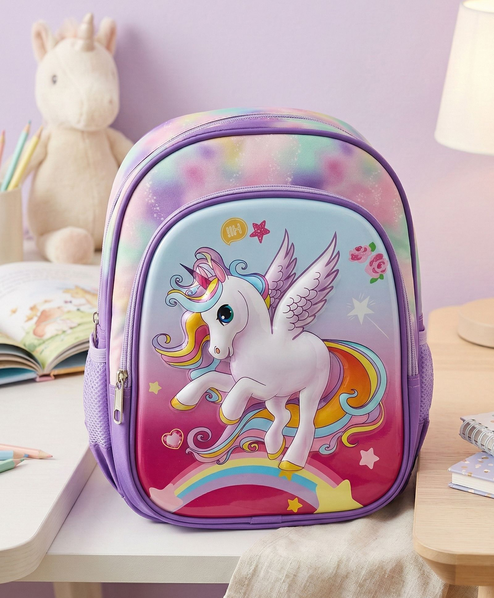 Purple Tots 12 Inches Premium 3D Characters Disney Unicorn Backpack - Pink-image-9