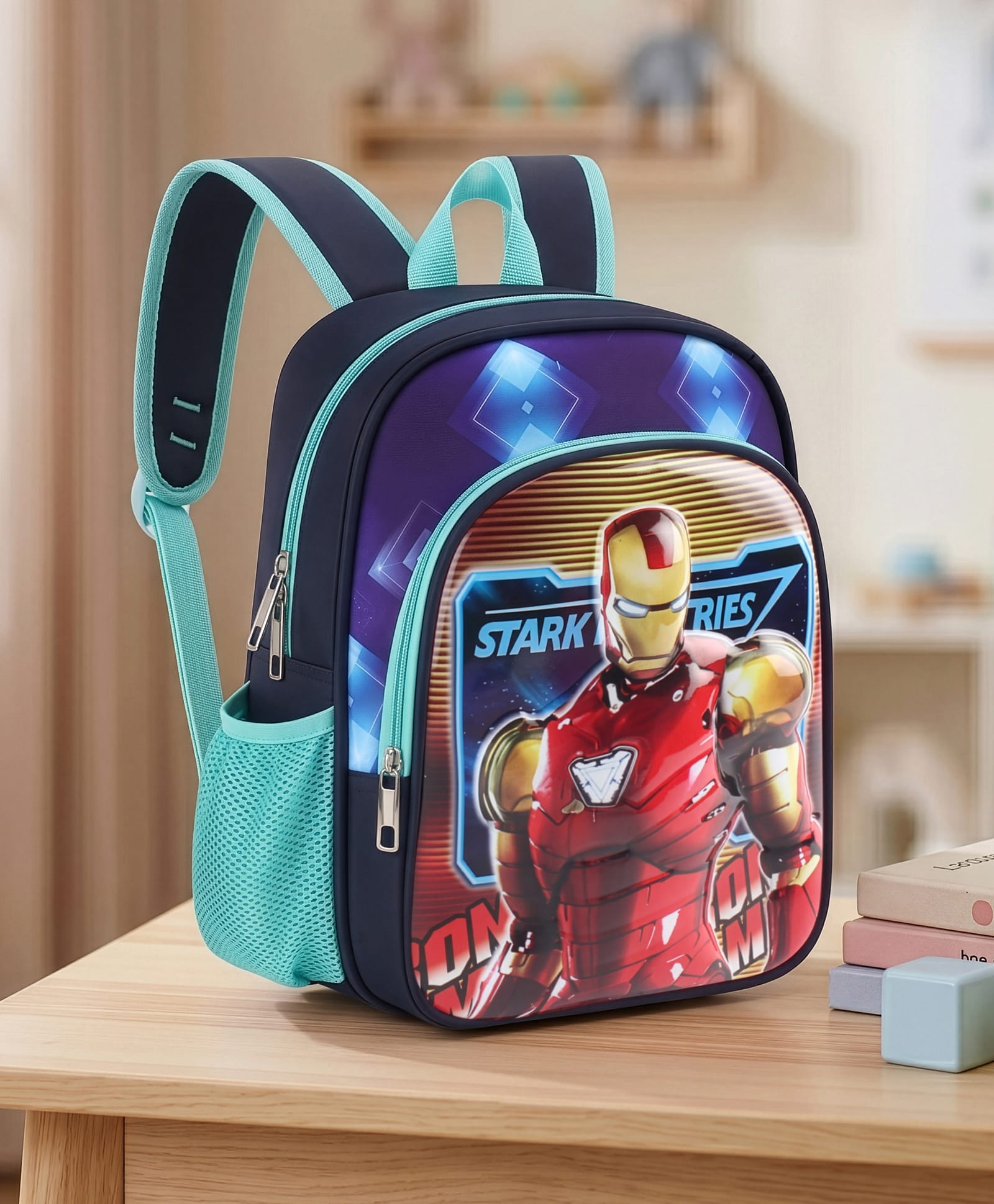 Purple Tots 12.25 Inches Lightweight Backpacks With Iron Man Print - Navy Blue-image-38