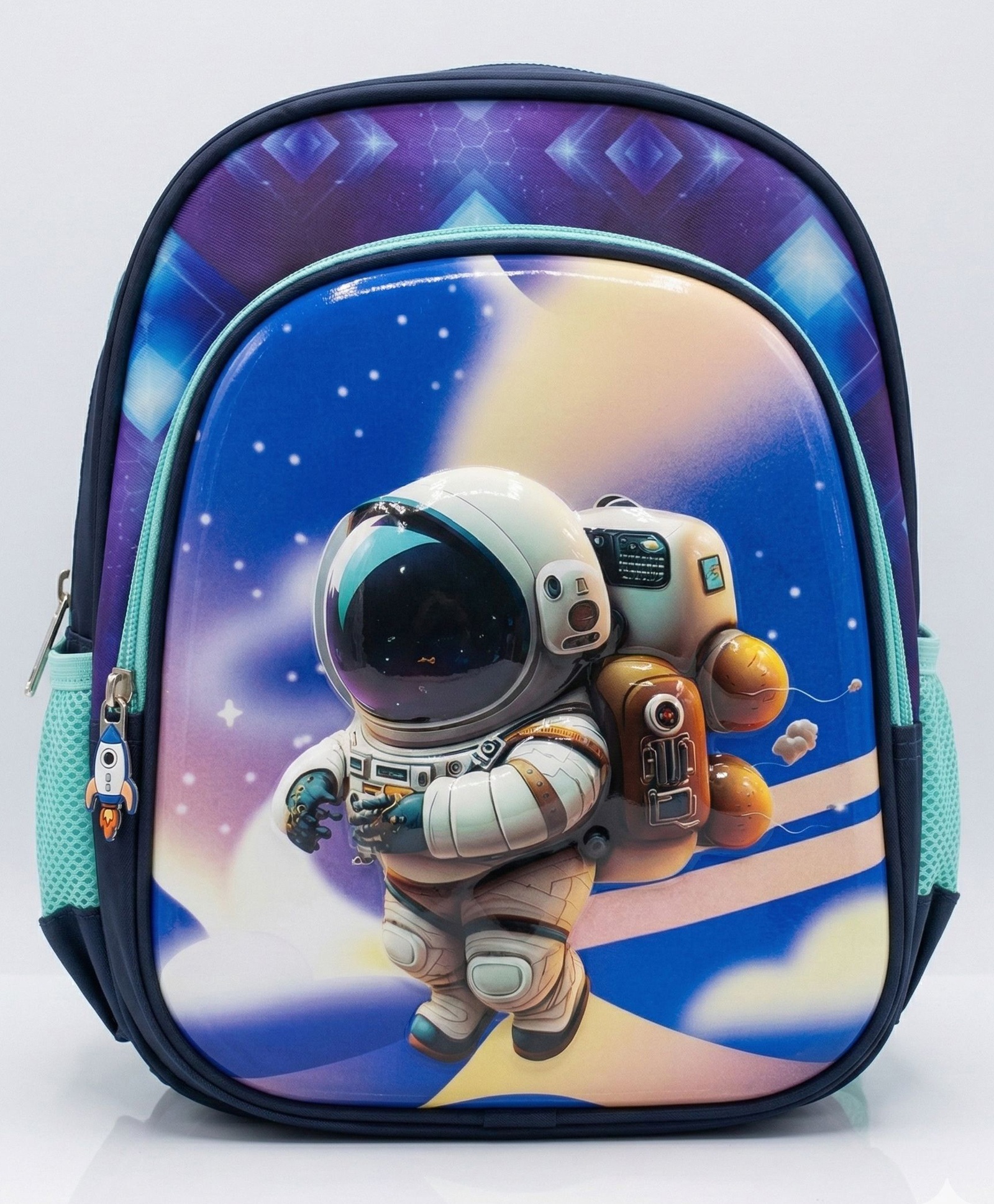 Purple Tots 12.25 Inches Lightweight Hard Shell Backpack for Primary School Students Colorful Children's School bag with Astronaut Pattern Small Backpack Stylish Backpack -Light Blue & Navy Blue-image-9