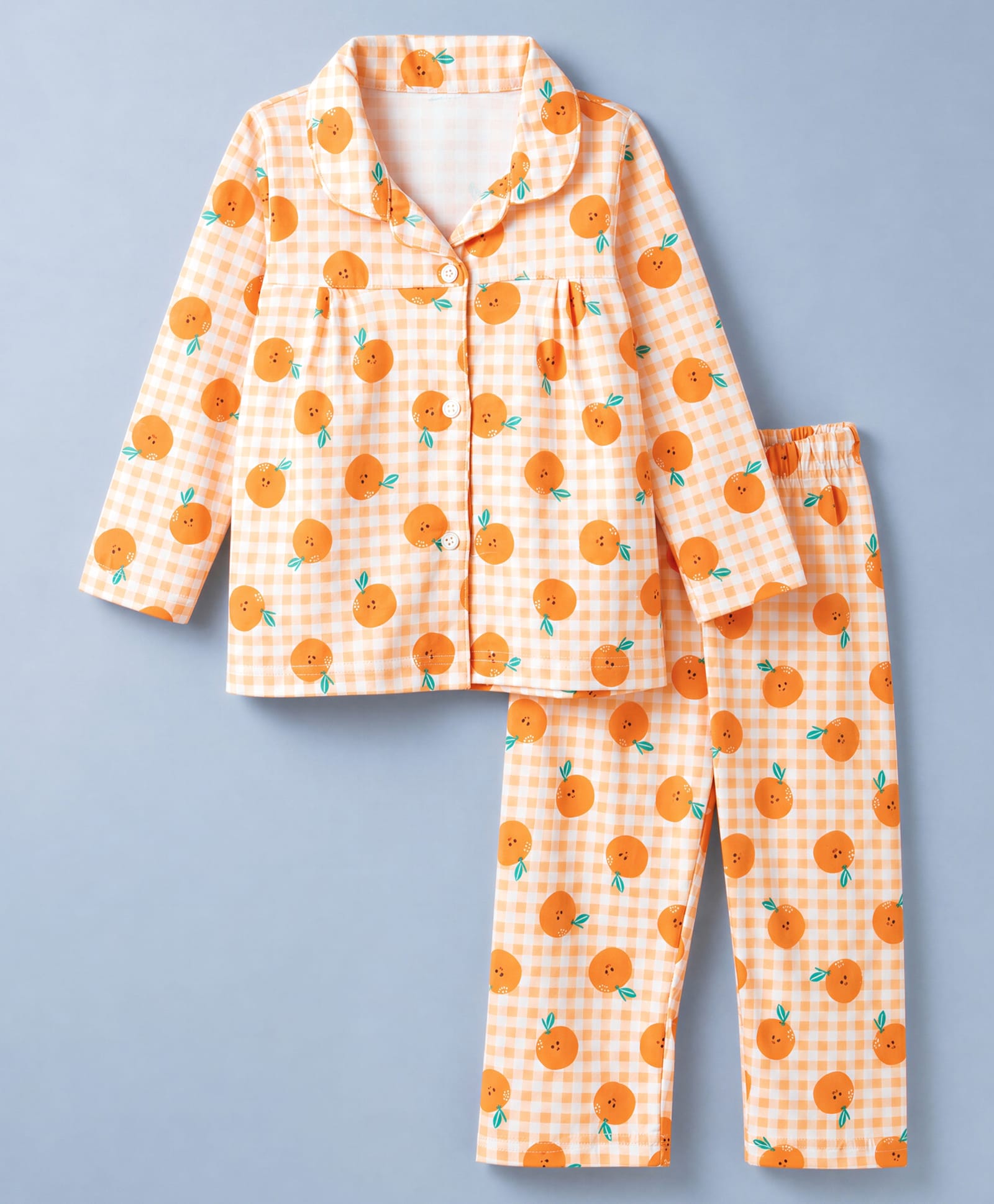 Babyhug Cotton Knit Full Sleeves Co-Ords Shirt & Pyjama Night Suit with Checks & Orange Print - Orange-image-29