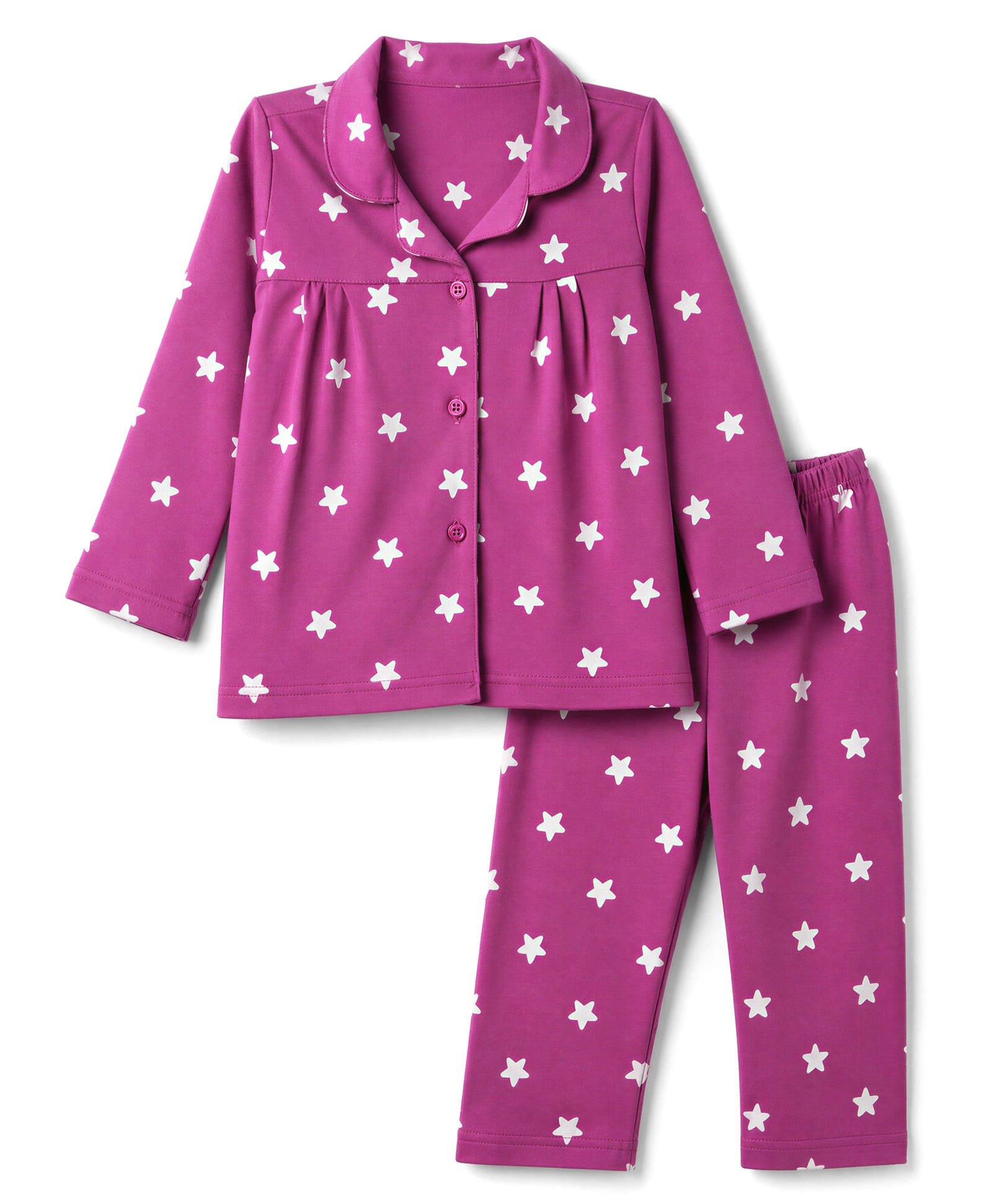 Babyhug Cotton Knit Full Sleeves Co-Ords Shirt & Pyjama Night Suit with Star Print - Purple-image-15
