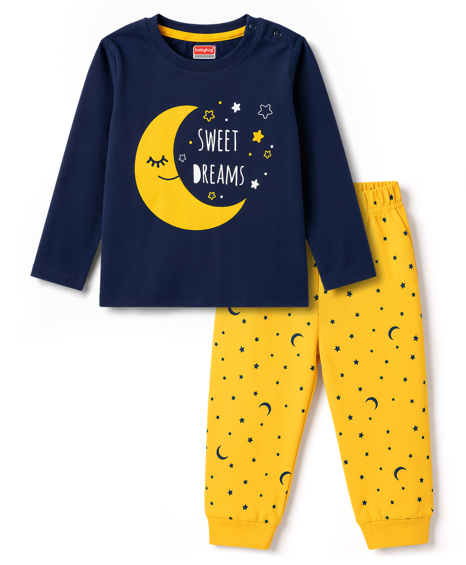 Babyhug Cotton Knit Full Sleeves Sweet Dreams Printed T-Shirt & Pyjama Night Suit - Navy-picture-12