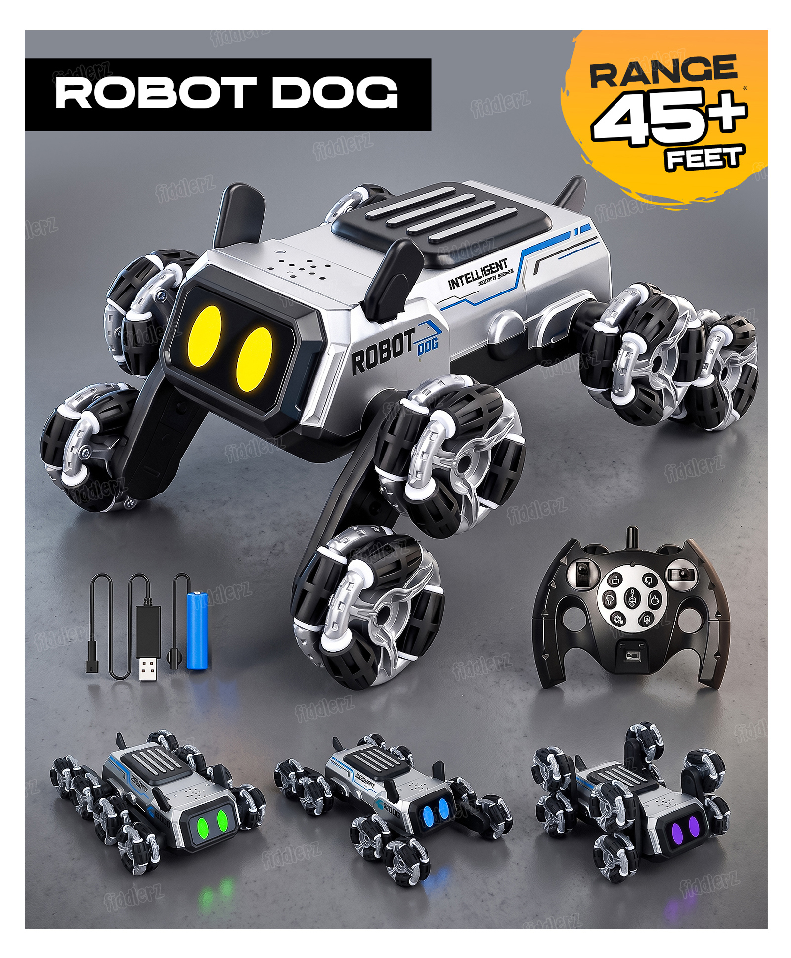 Fiddlerz Remote Control Car Toy for Kids Robot Dog RC Car 8x8 with Light & Music High Speed RC Drift Car Rechargeable 360° Rotating Stunt Toy Car for Kids & Adults - Multicolor-image-23