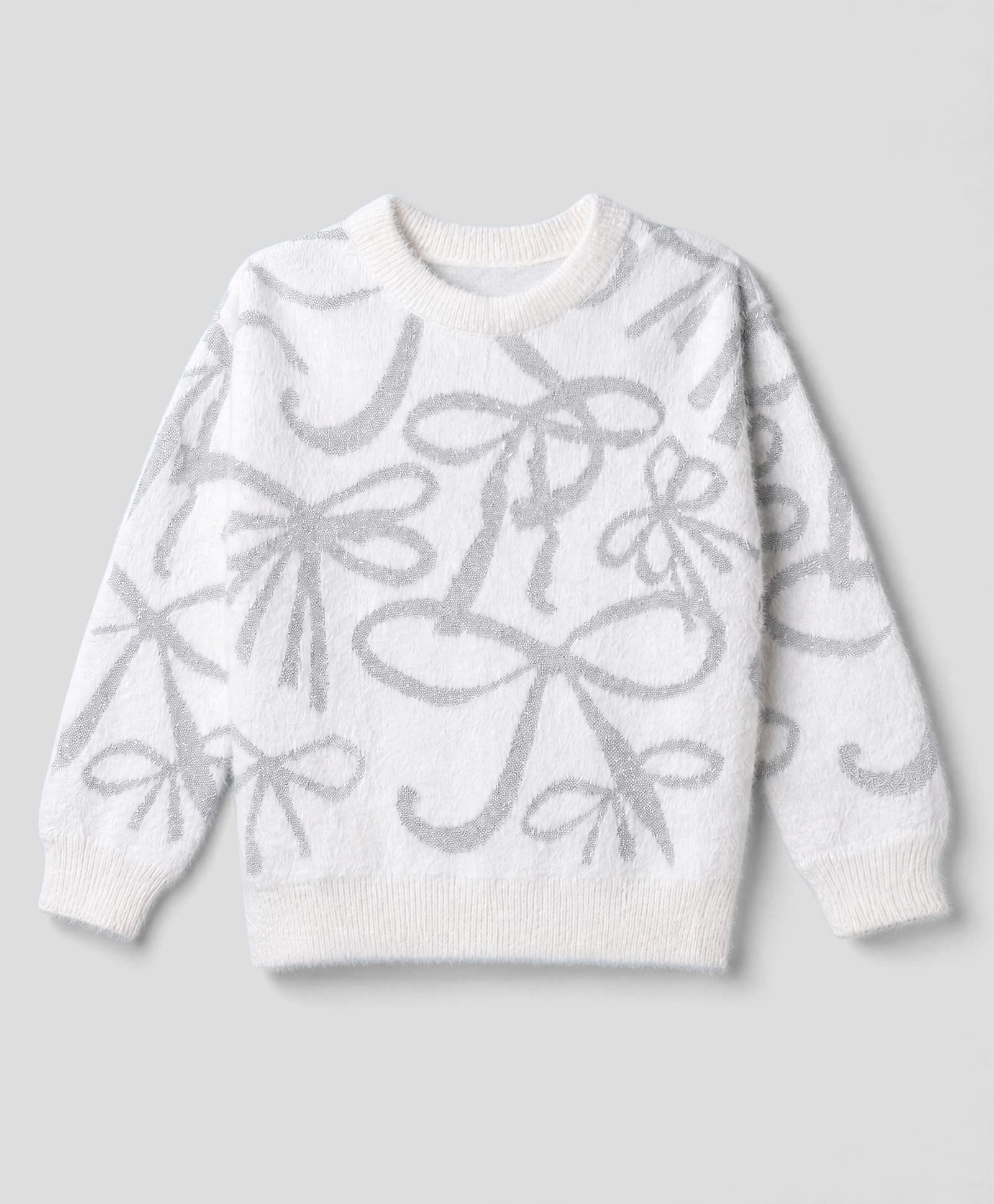 Primo Gino Cotton Blend Knit Full Sleeve Hairy Yarn Sweater With Silver Lurex Jaquard Knit- White-picture-21