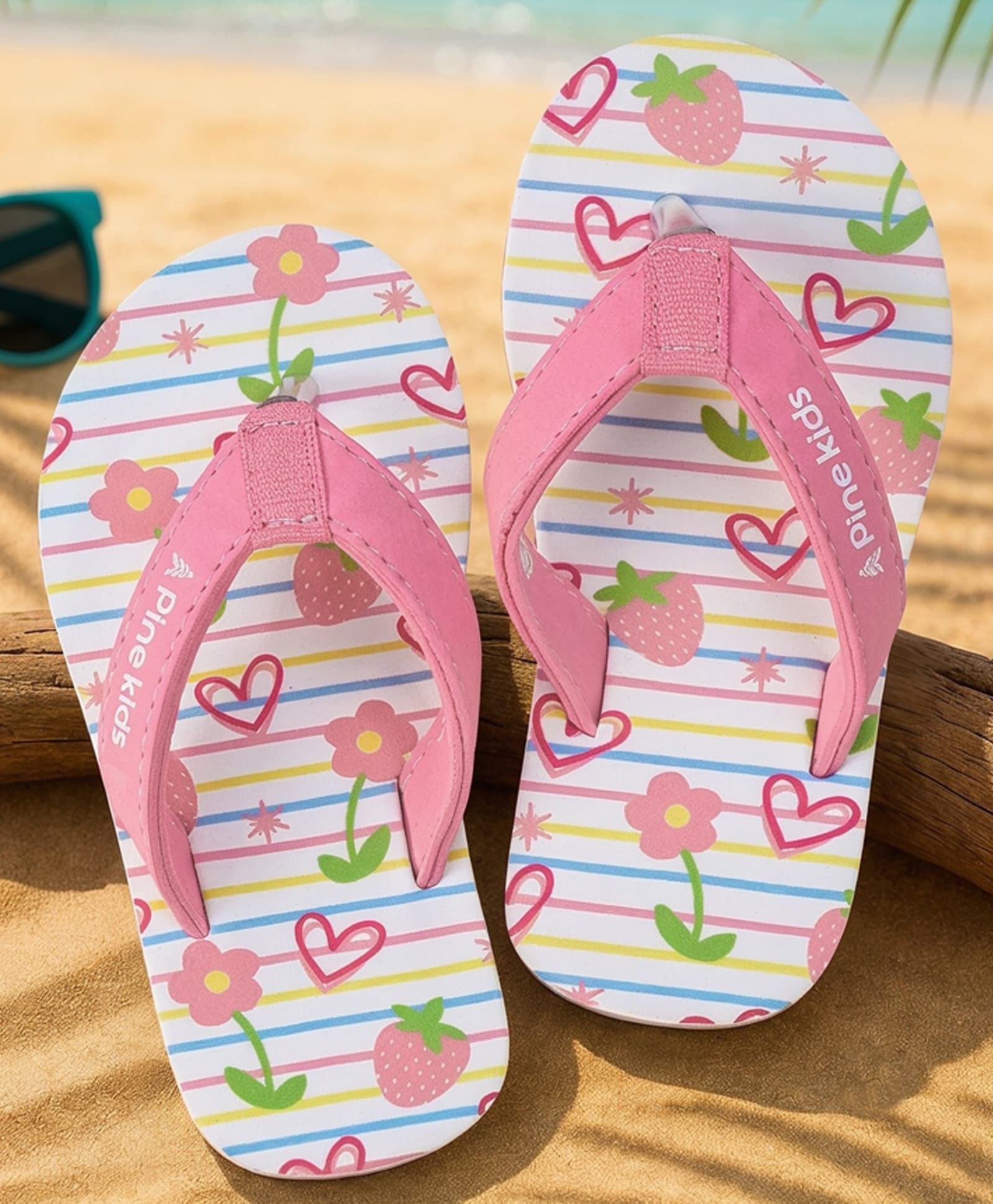 Pine Kids Slip On Flip Flops With Floral Print - Pink & White-picture-31
