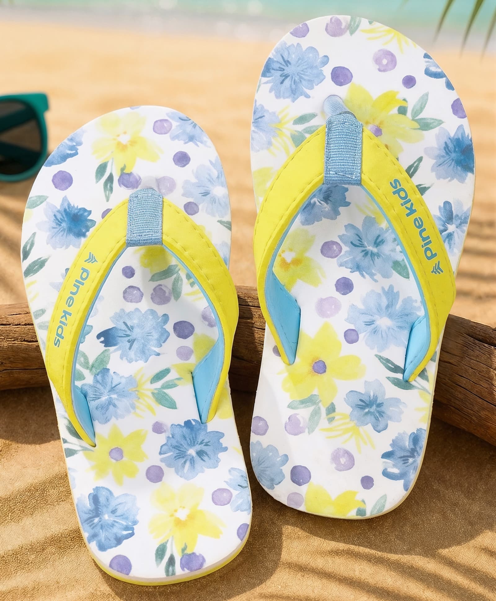 Pine Kids Slip On Flip Flops With Floral Print - Blue & Yellow-picture-34