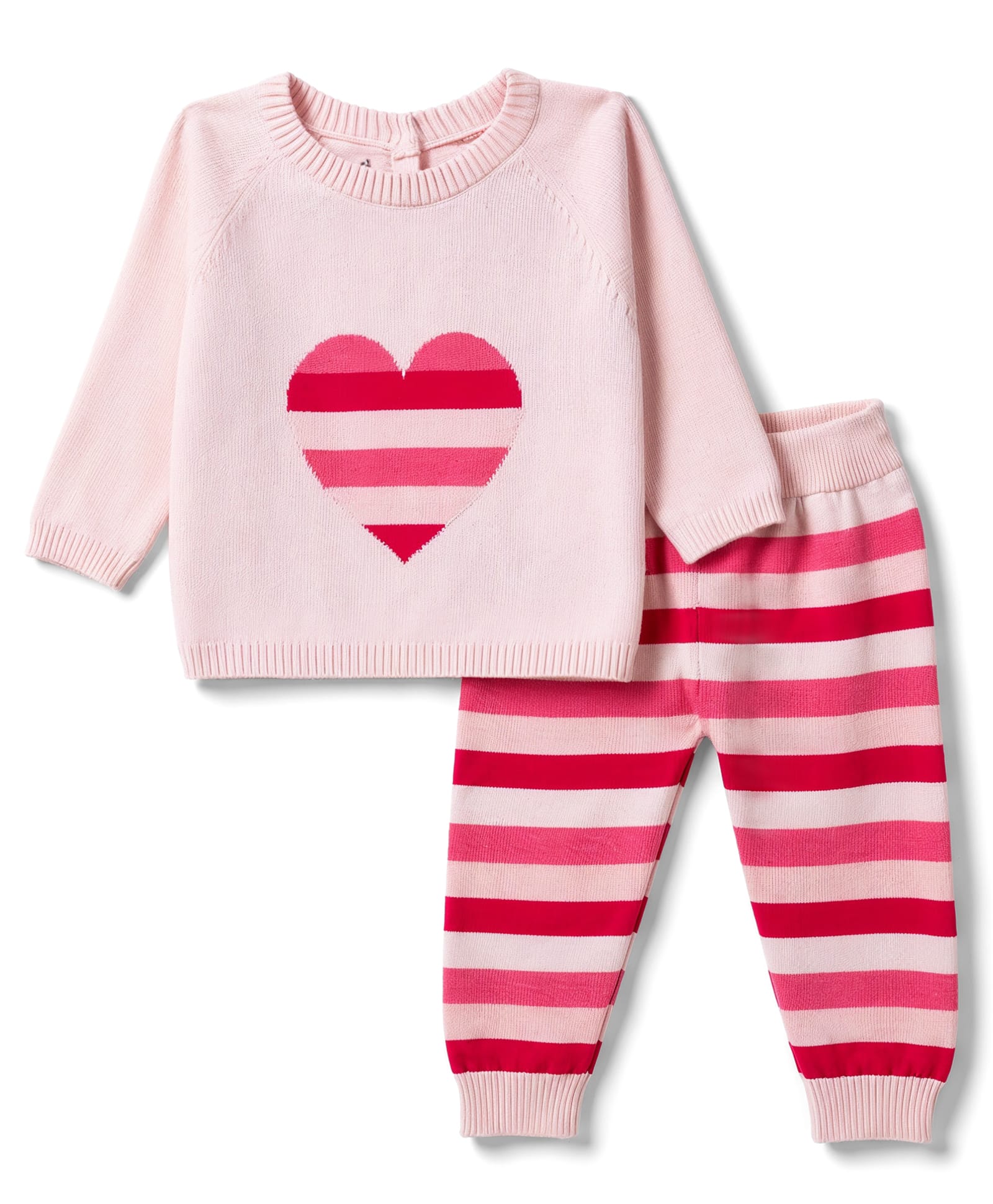 ToffyHouse Knitted Full Sleeves Striped Sweater Set with Heart Design - Light Pink-image-35