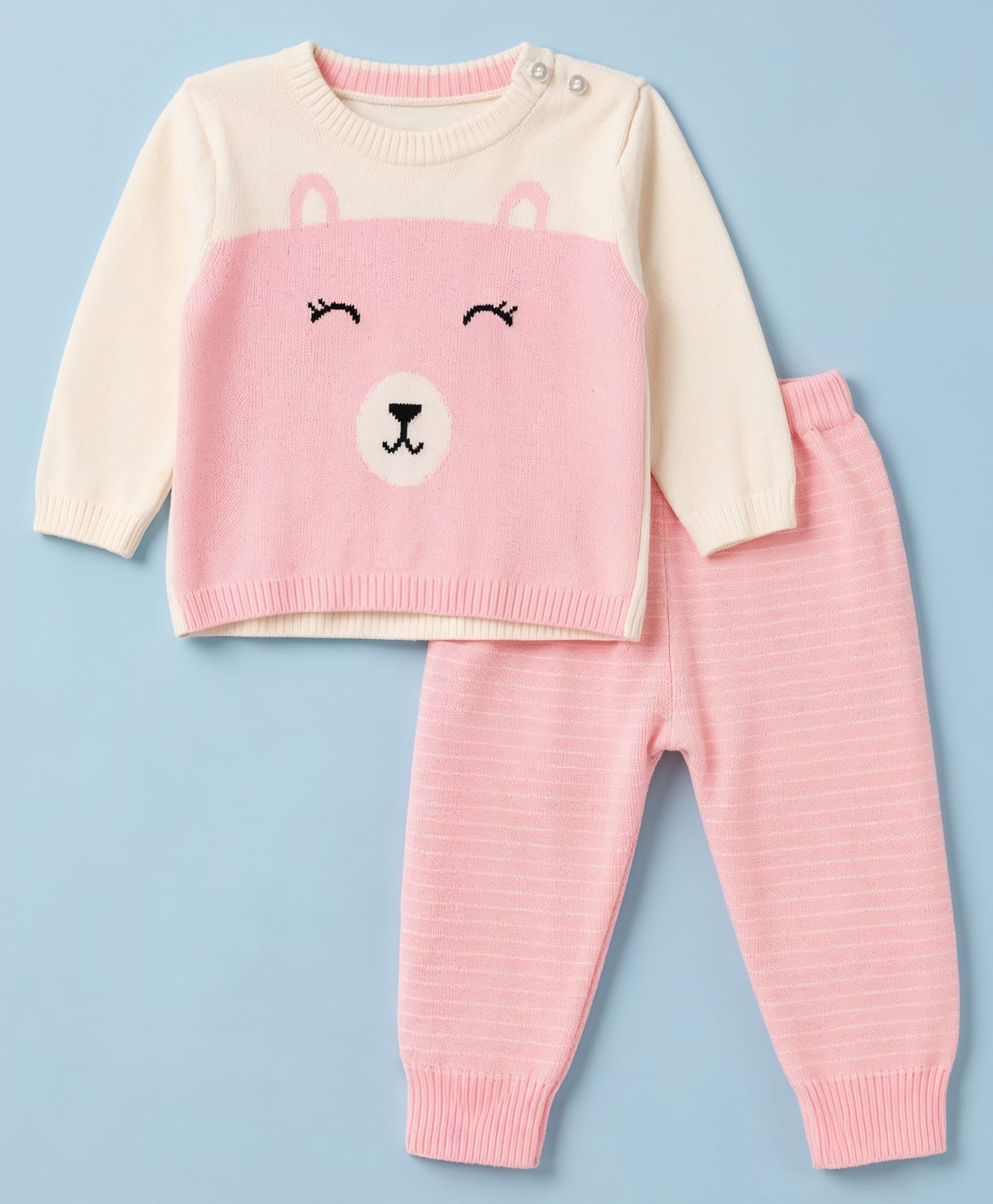 ToffyHouse Knitted Full Sleeves Bear Designed Sweater Set - Pink-image-19