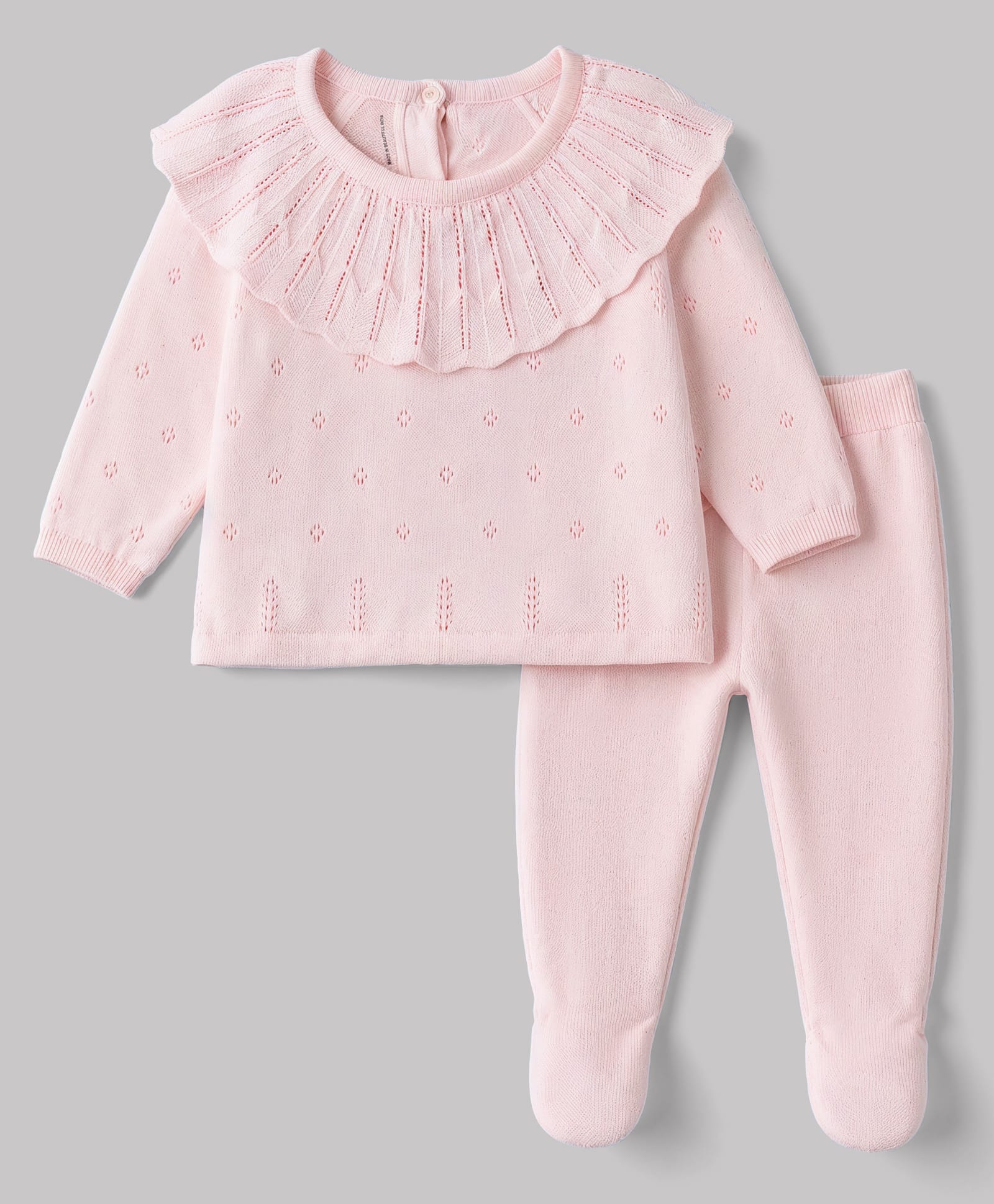 ToffyHouse Knitted Full Sleeves Winter Wear Set With Design & Frill Detail - Pink-picture-27