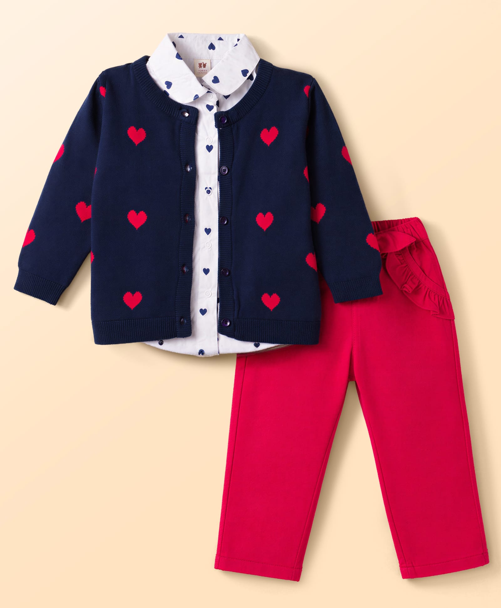 ToffyHouse Knitted Full Sleeves With Hearts Printed Winter Wear - Navy Blue-image-31