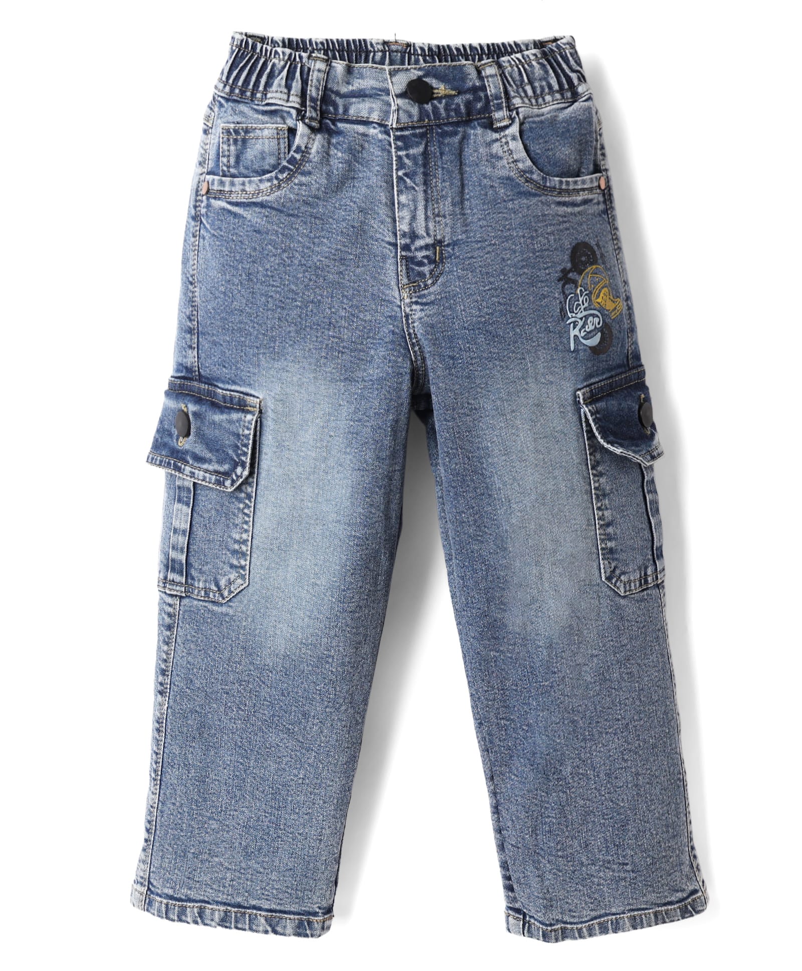 Olio Kids Denim Woven Full Length Jeans With Bike Print - Light Blue-picture-10