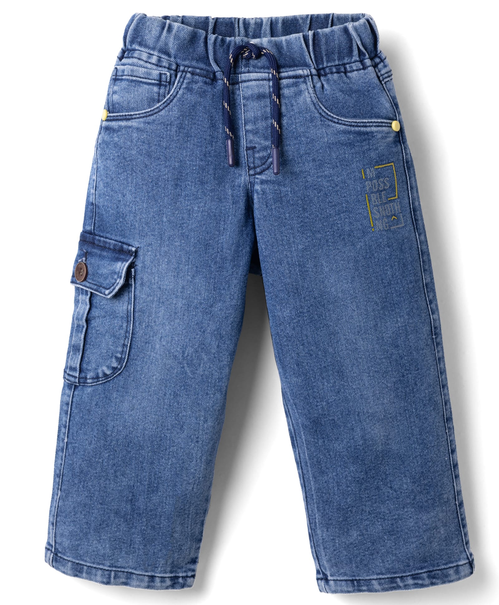 Olio Kids Denim Woven Full Length Washed Text Printed Jeans With Stretch - Blue-picture-23