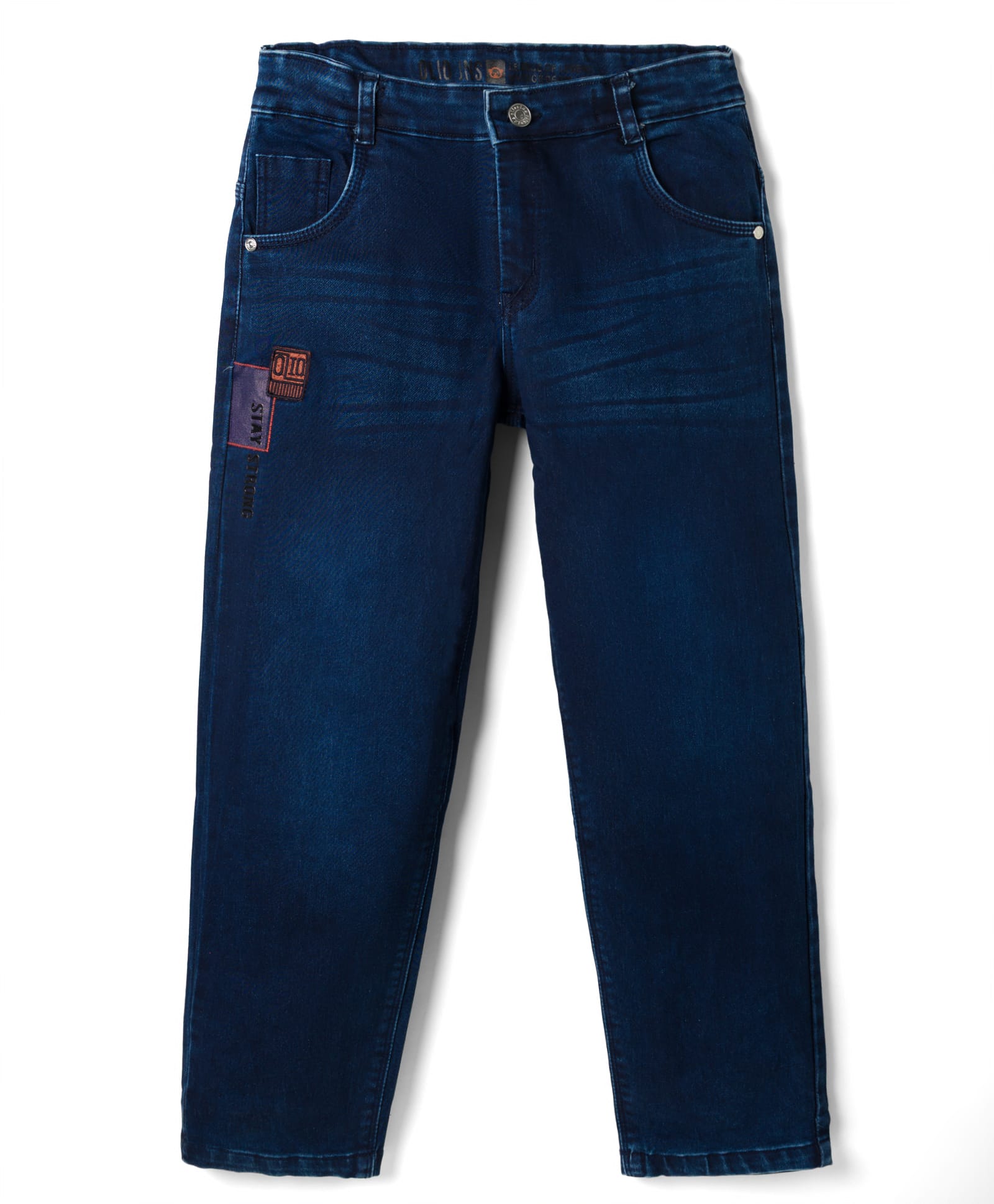 Olio Kids Denim Woven Full Length Jeans With Text Print & Patch - Navy Blue-picture-25