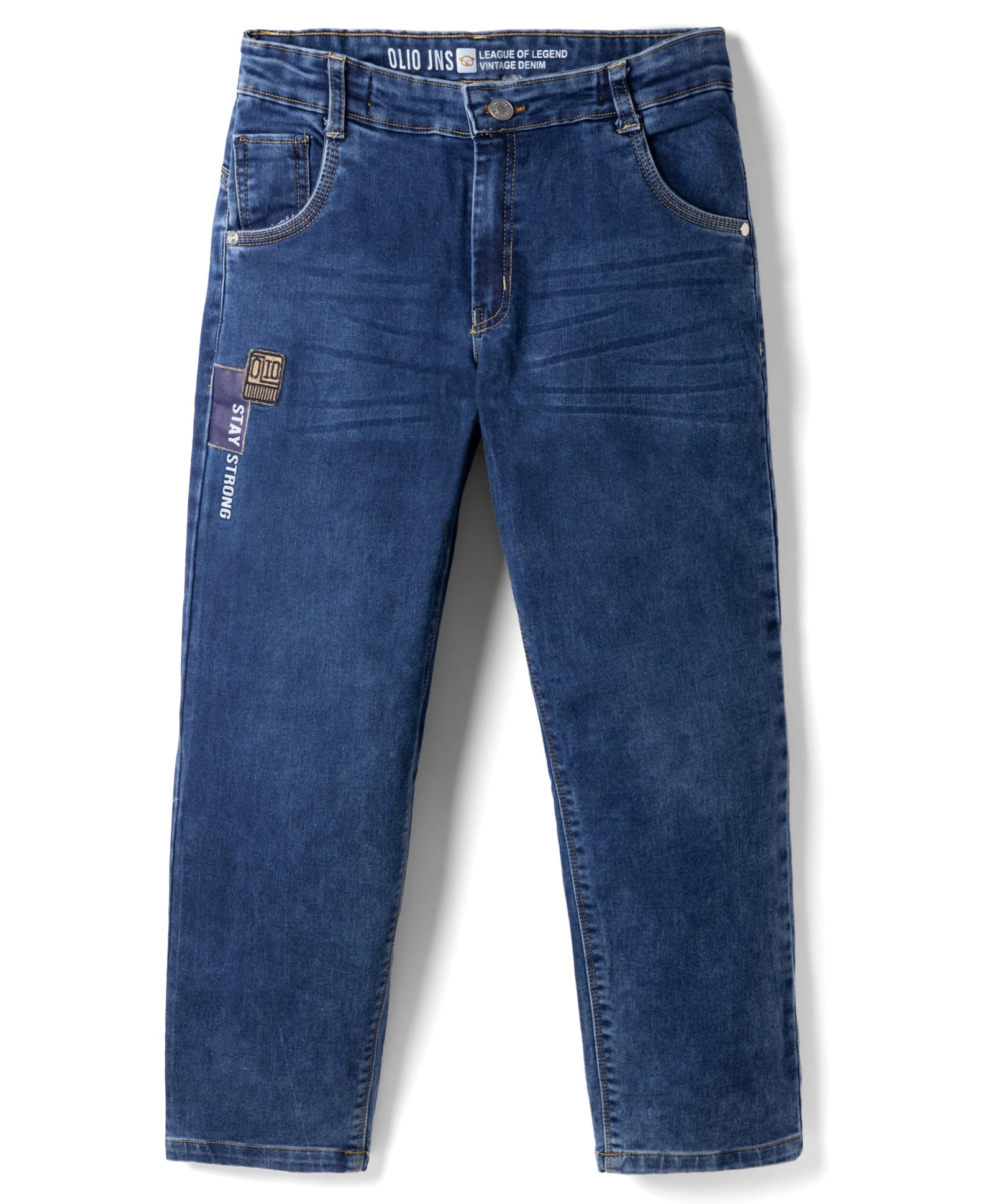 Olio Kids Denim Woven Full Length Jeans With Text Print & Patch - Light Blue-picture-22