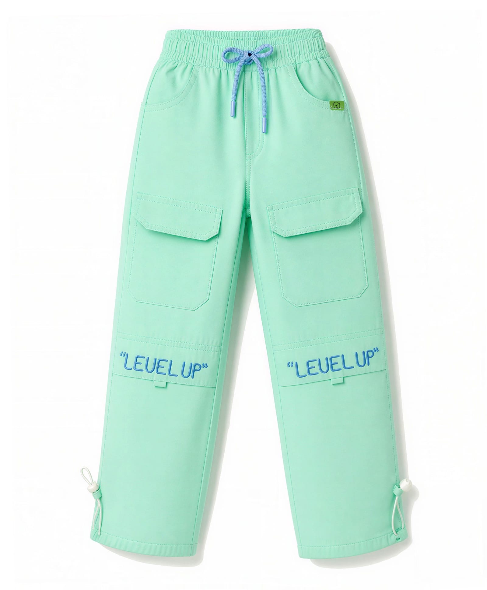 Olio Kids Cotton Woven Full Length Level Up Embroidered Trouser - Sea Green-picture-10