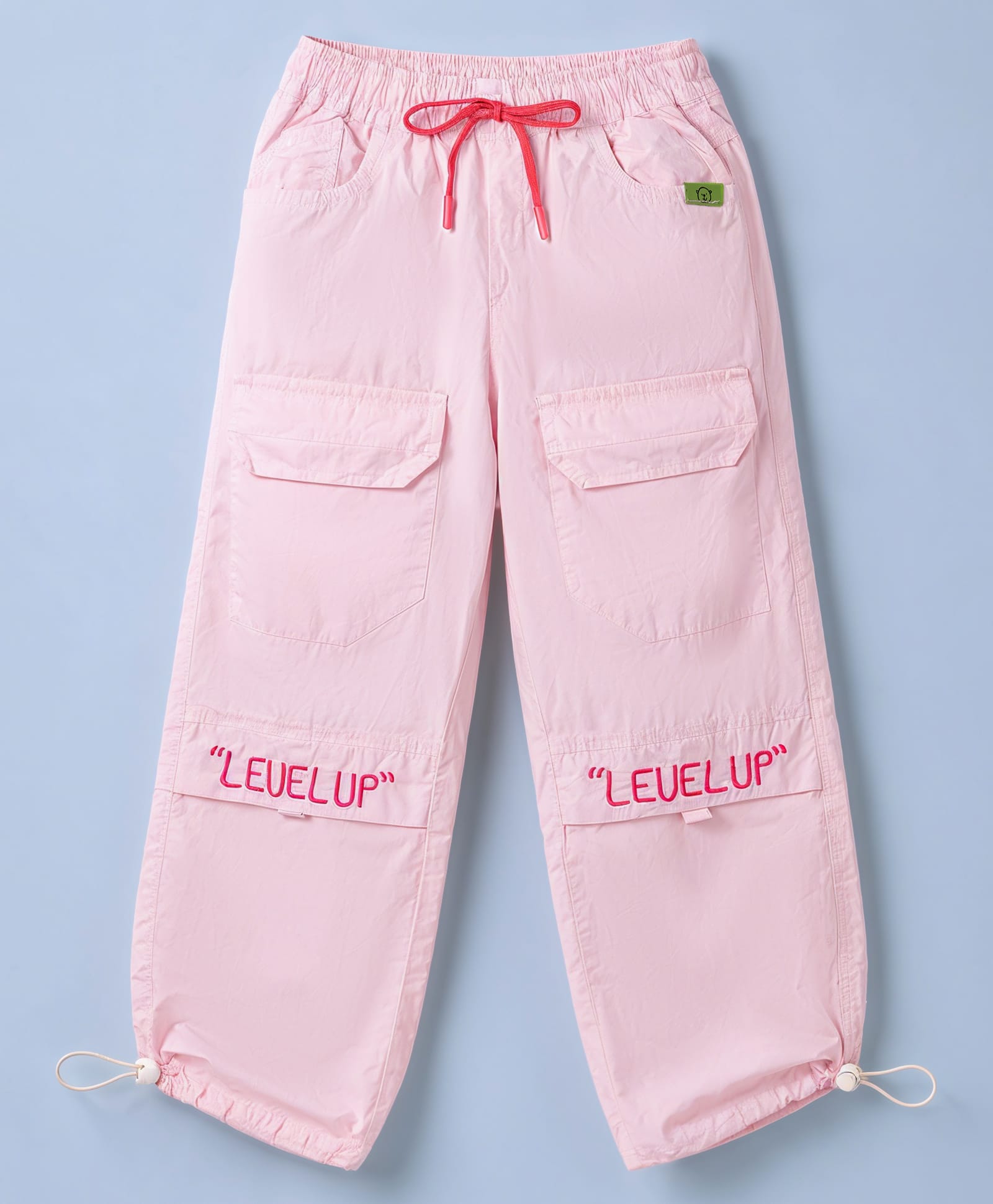 Olio Kids Cotton Woven Full Length Trouser with Pockets & Text Print - Pink-picture-10