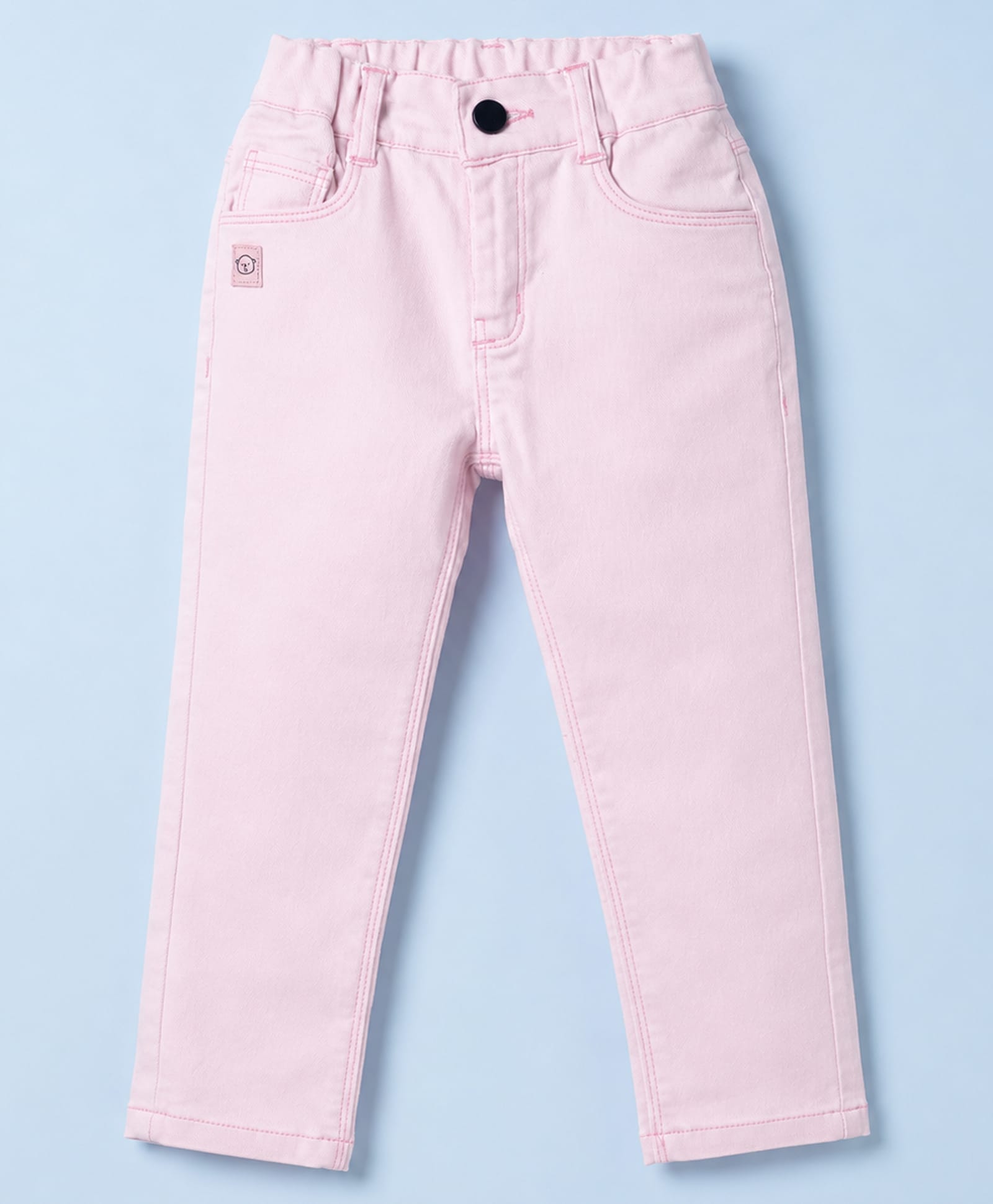 Olio Kids Cotton Woven Full Length Solid Trouser With Patch - Light Pink-picture-15