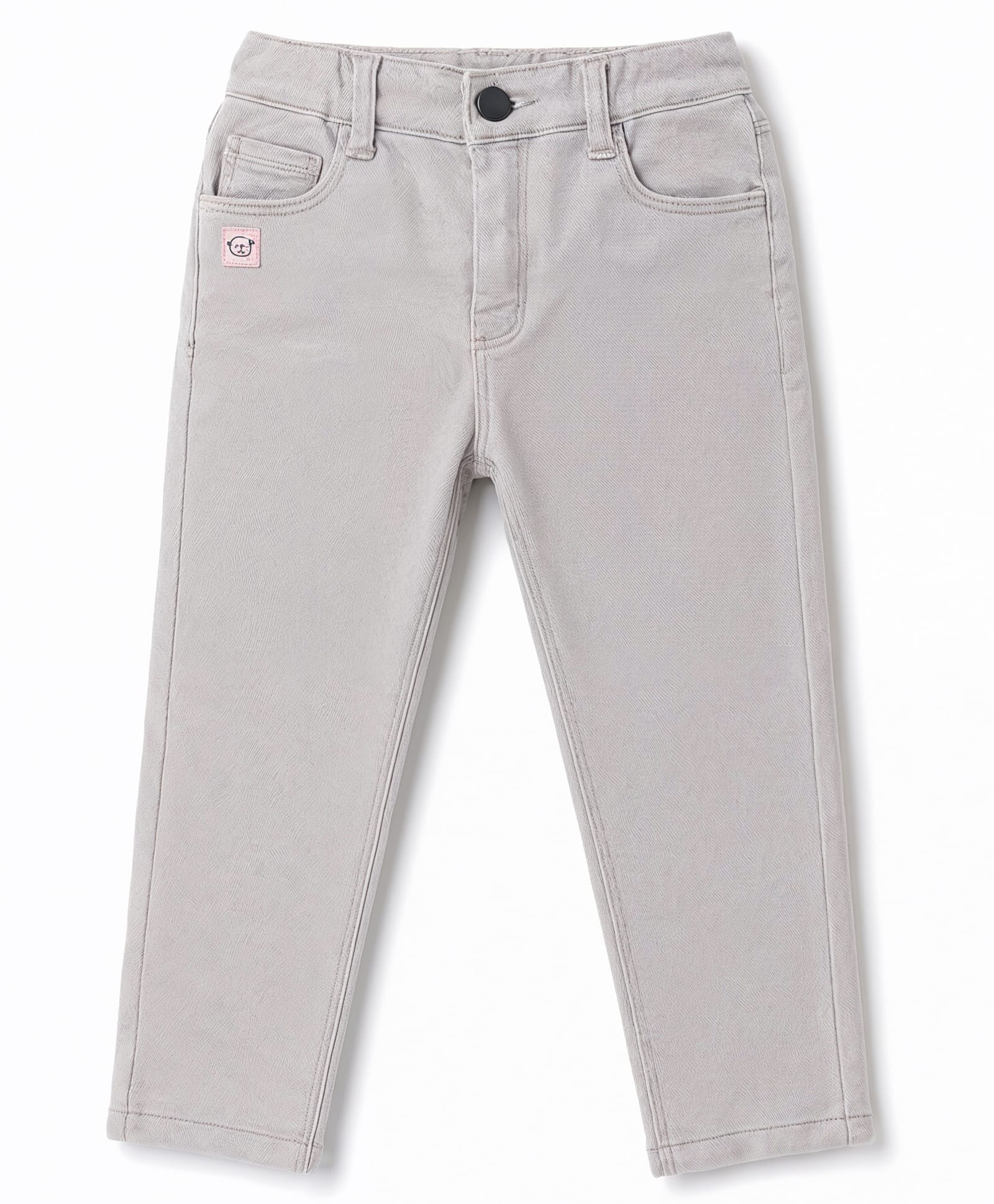 Olio Kids Cotton Woven Full Length Solid Trouser With Patch - Grey-picture-24