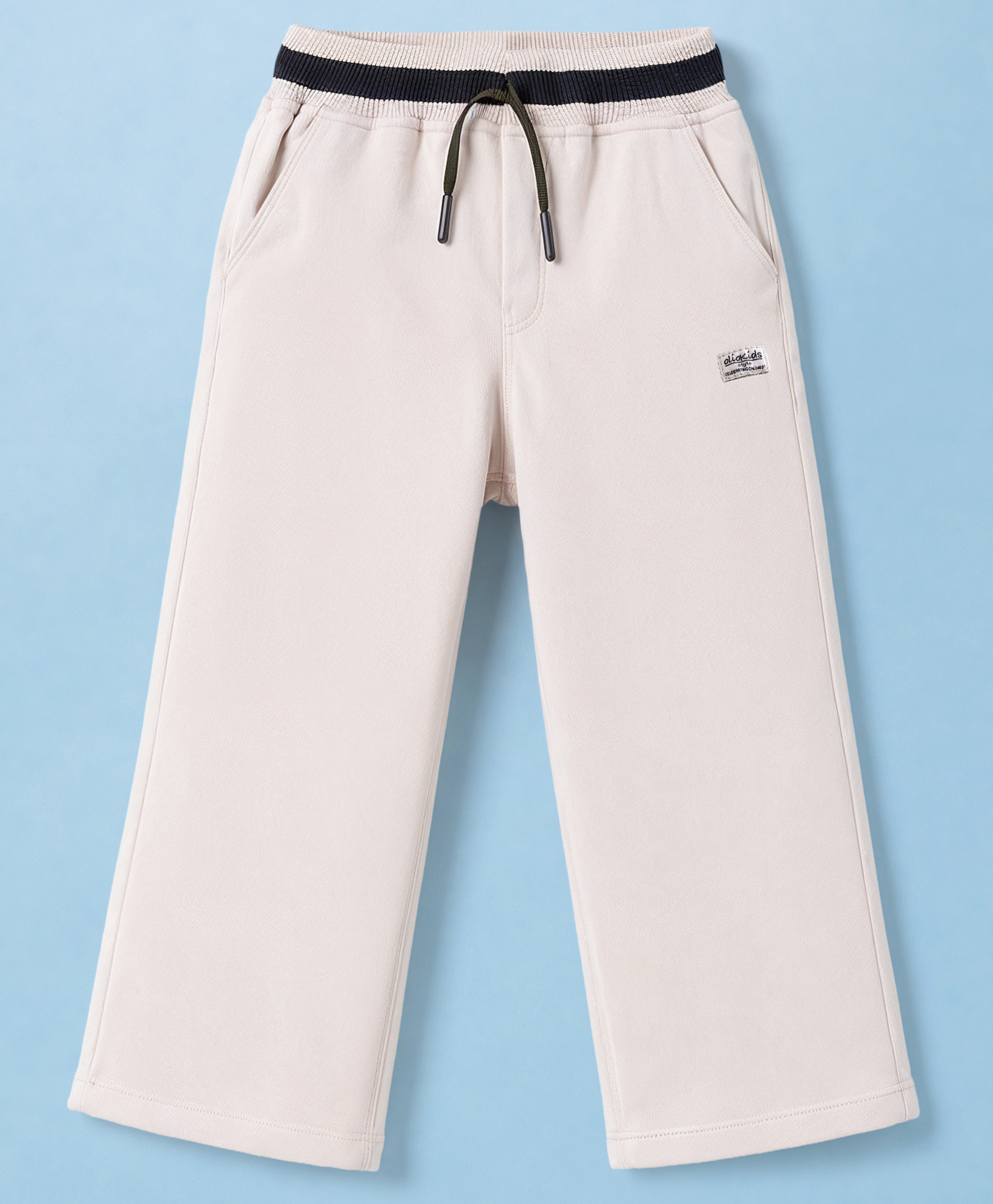Olio Kids Cotton Woven Full Length Solid Colour Trouser - Light Grey-picture-10