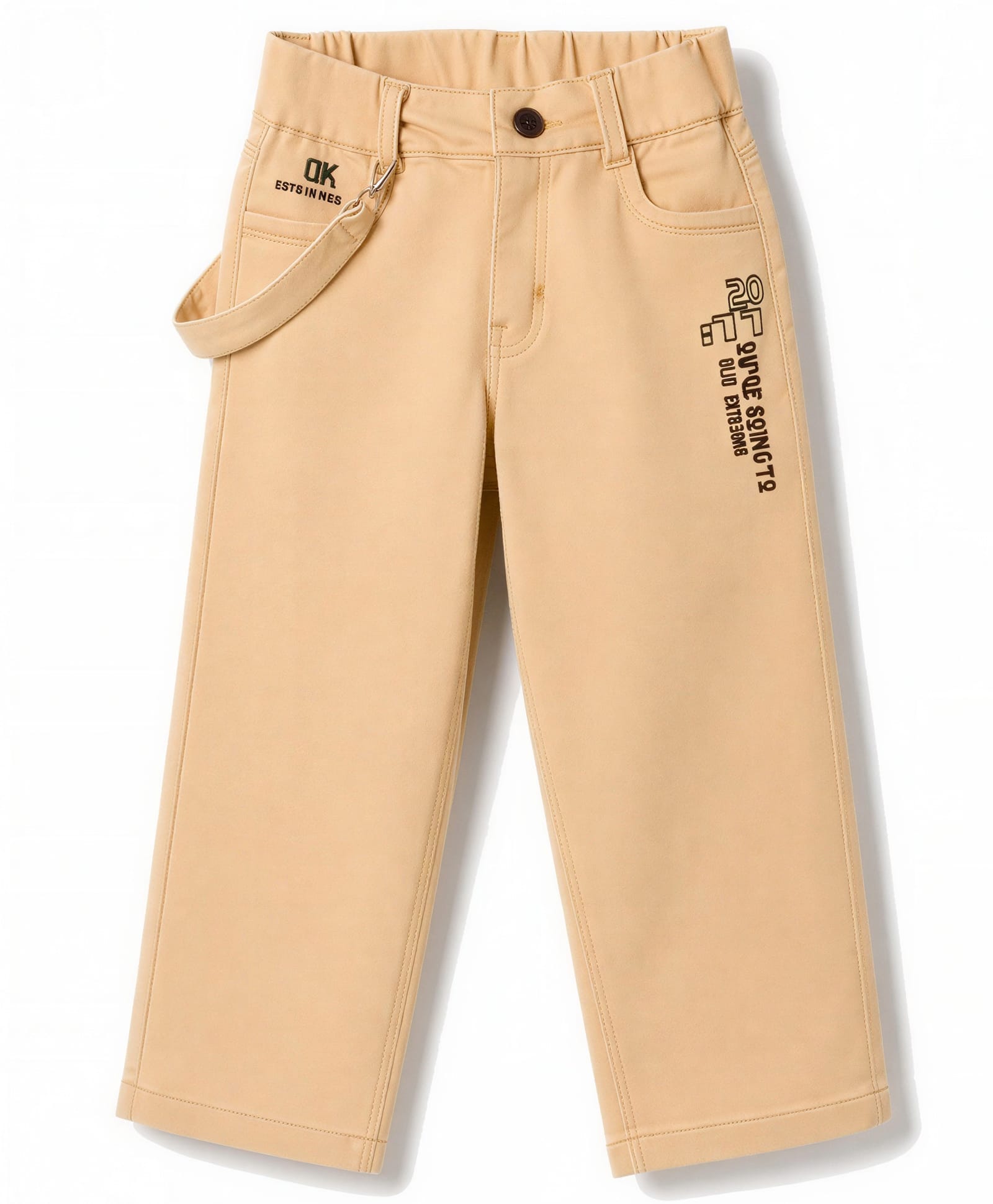 Olio Kids Cotton Woven Full Length Text Printed Trouser - Light Brown-picture-16