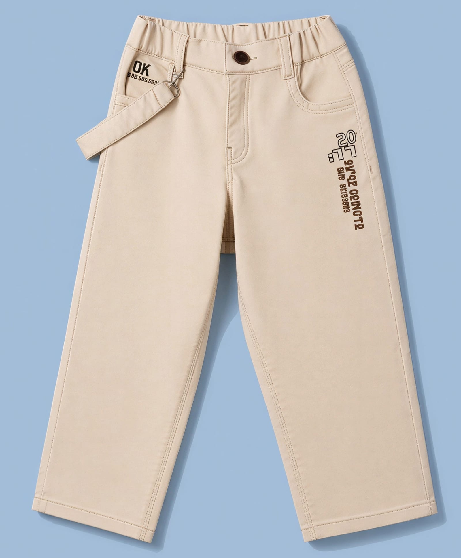 Olio Kids Cotton Woven Full Length Text Printed Trouser - Beige-picture-23